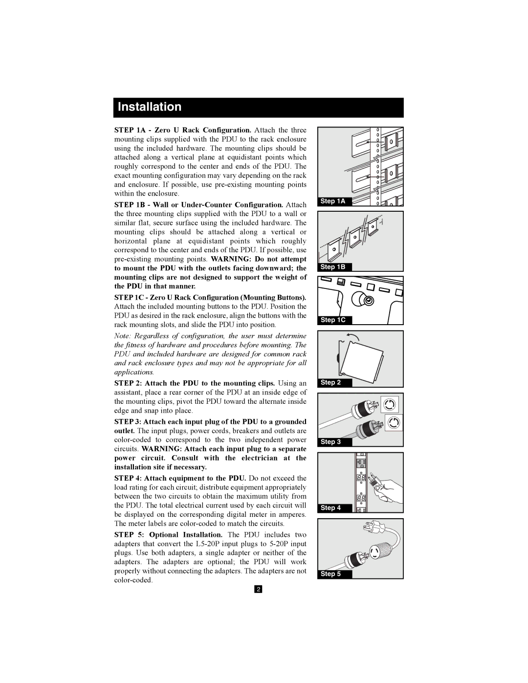 Tripp Lite PDUMV40 owner manual Installation 