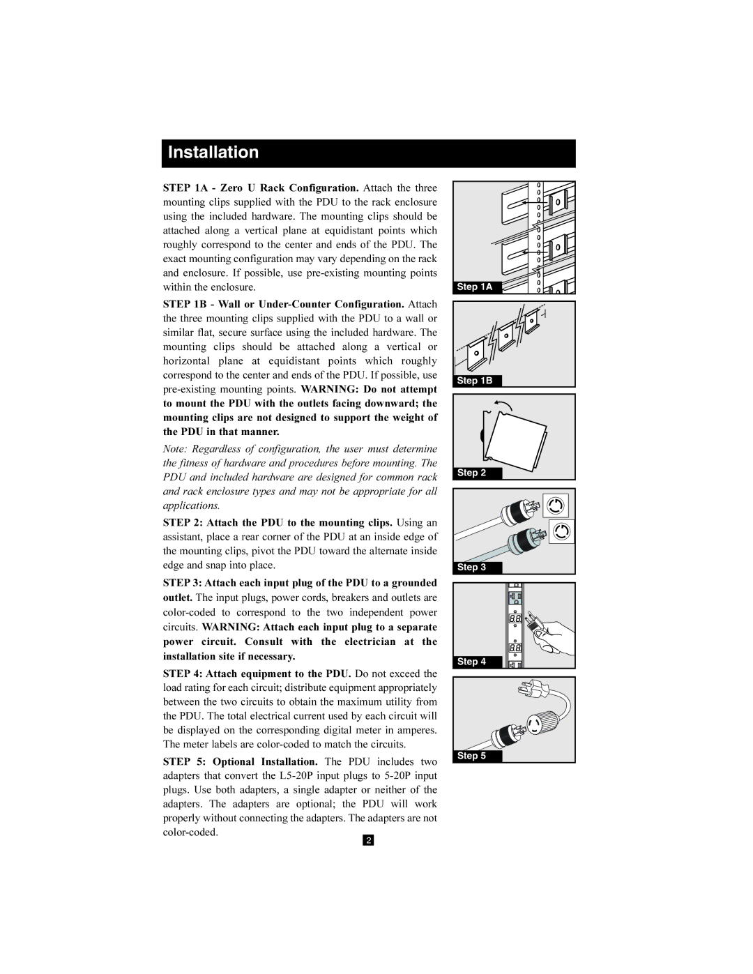 Tripp Lite PDUMV40 owner manual Installation 