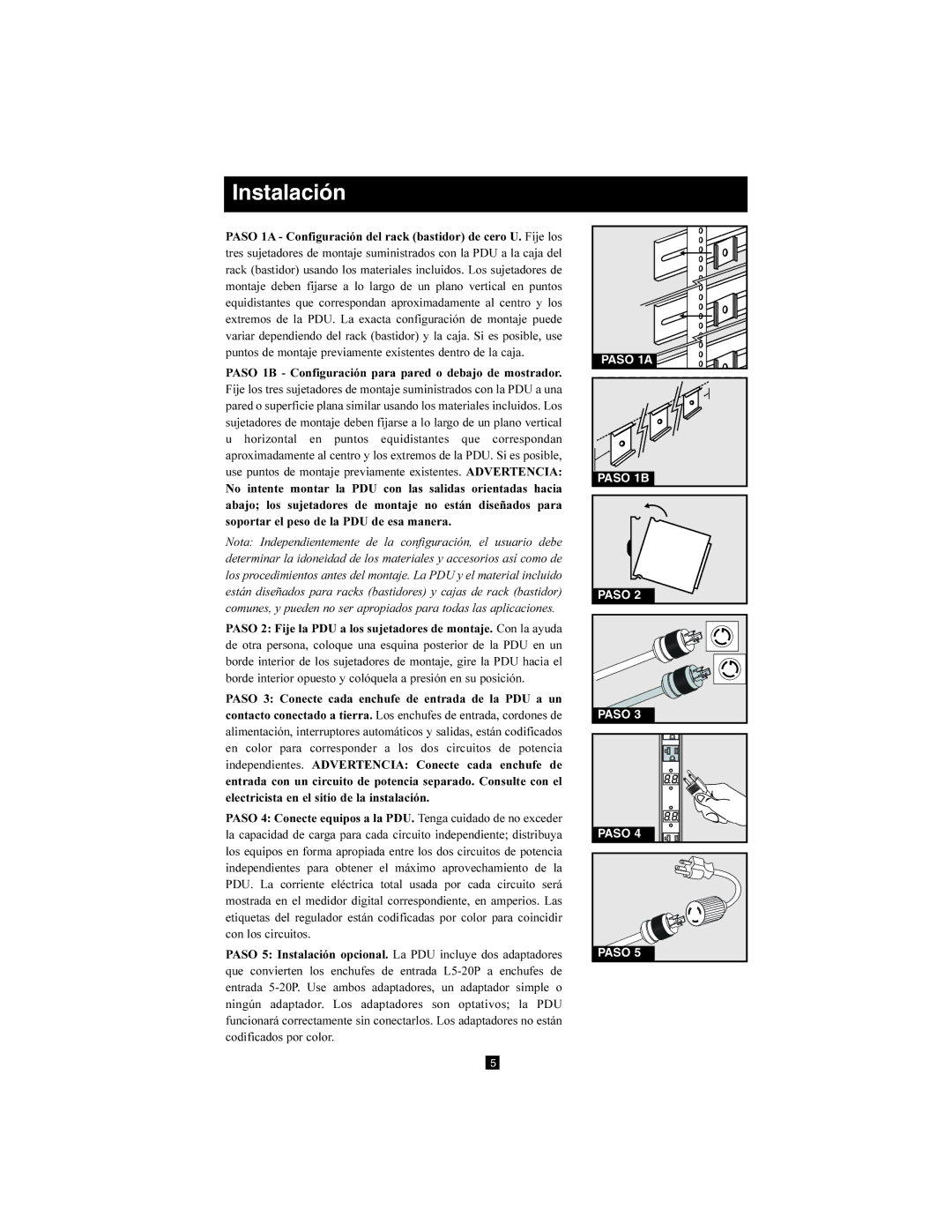 Tripp Lite PDUMV40 owner manual Instalación 