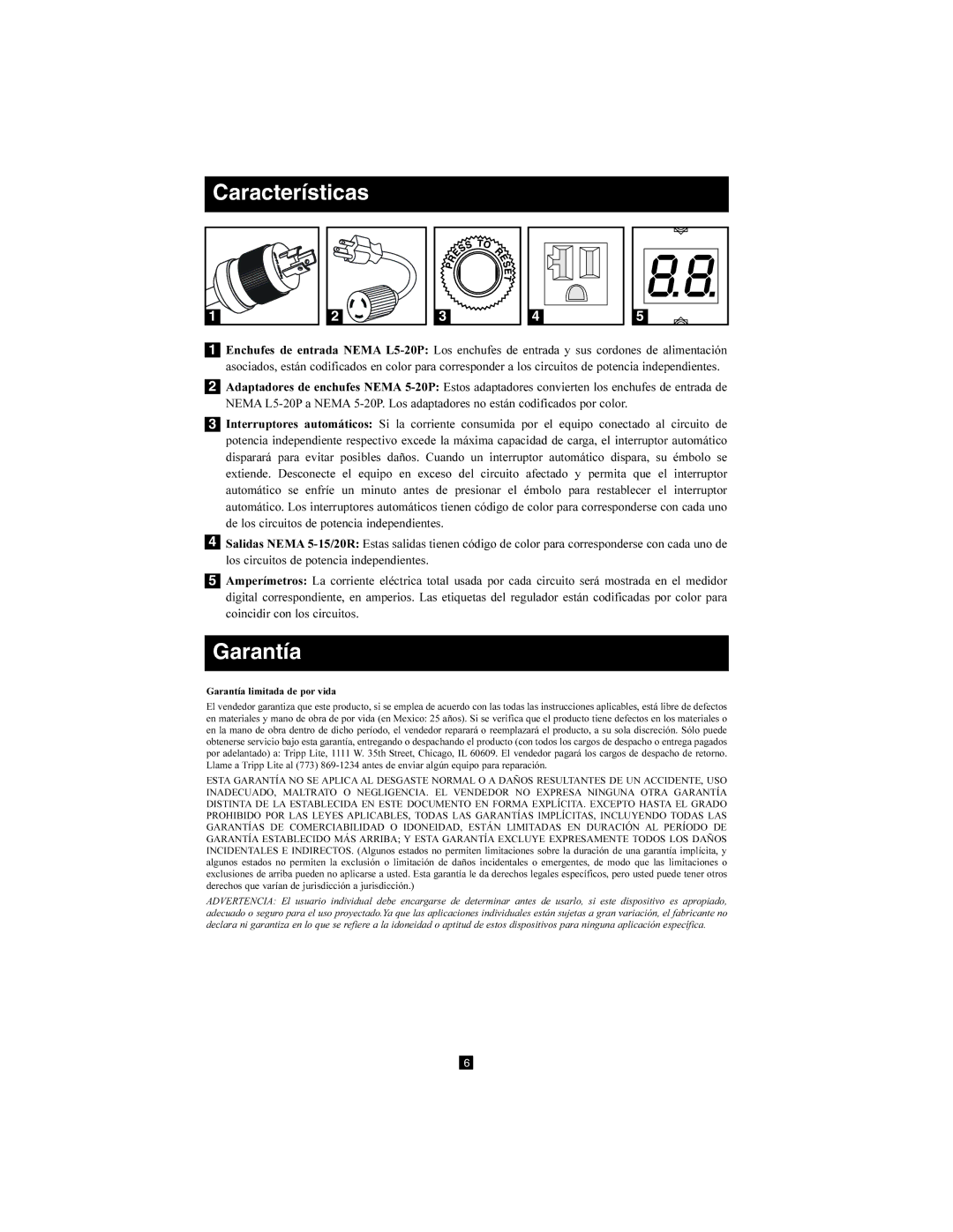 Tripp Lite PDUMV40 owner manual Garantía limitada de por vida 