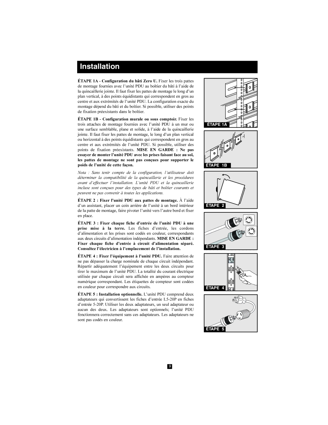 Tripp Lite PDUMV40 owner manual Étape 1A 