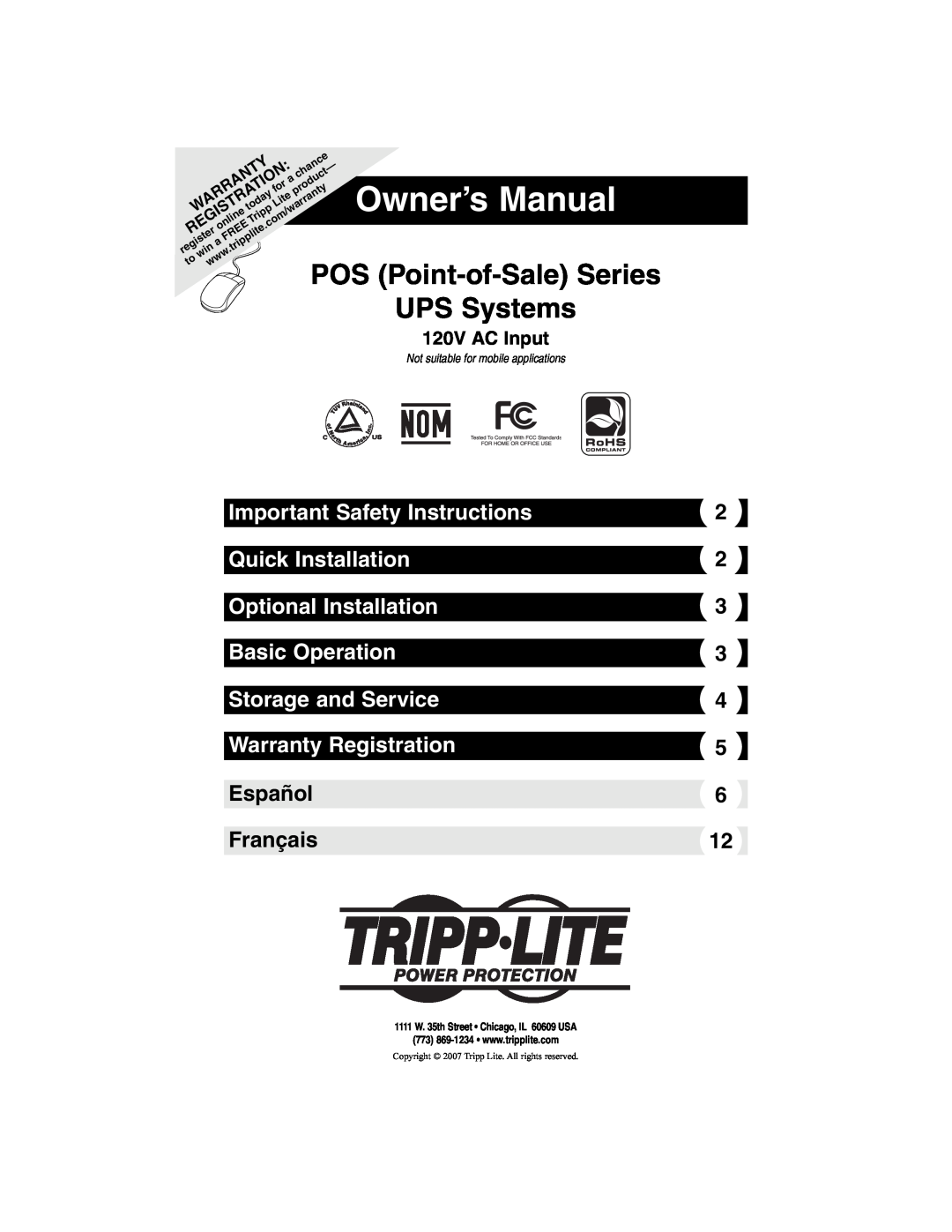 Tripp Lite POS Series owner manual Important Safety Instructions, Quick Installation, Optional Installation, Registration 