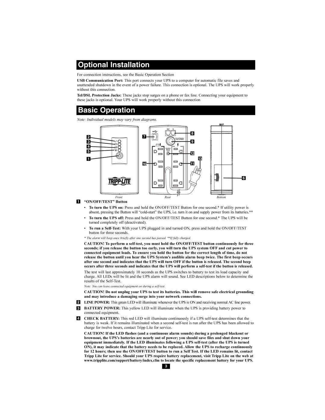 Tripp Lite POS Series owner manual ON/OFF/TEST Button 