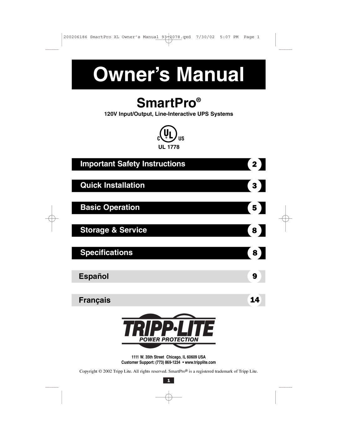 Tripp Lite Power Suppy owner manual SmartPro 