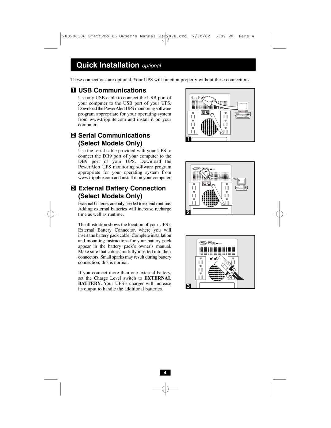 Tripp Lite Power Suppy owner manual Quick Installation optional 