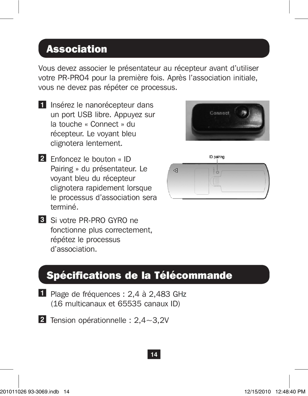 Tripp Lite PR-PR04 warranty Association, Spécifications de la Télécommande 