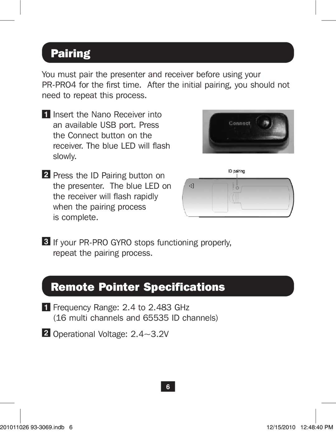 Tripp Lite PR-PR04 warranty Pairing, Remote Pointer Specifications 