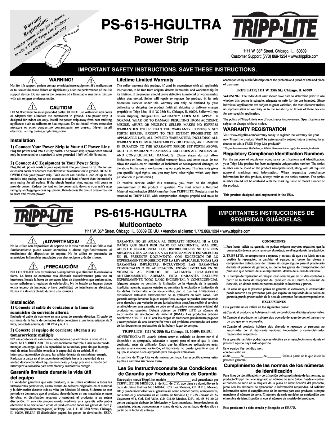 Tripp Lite PS-615-HGULTRA important safety instructions Multicontacto, Importantes Instrucciones De Seguridad. Guárdelas 