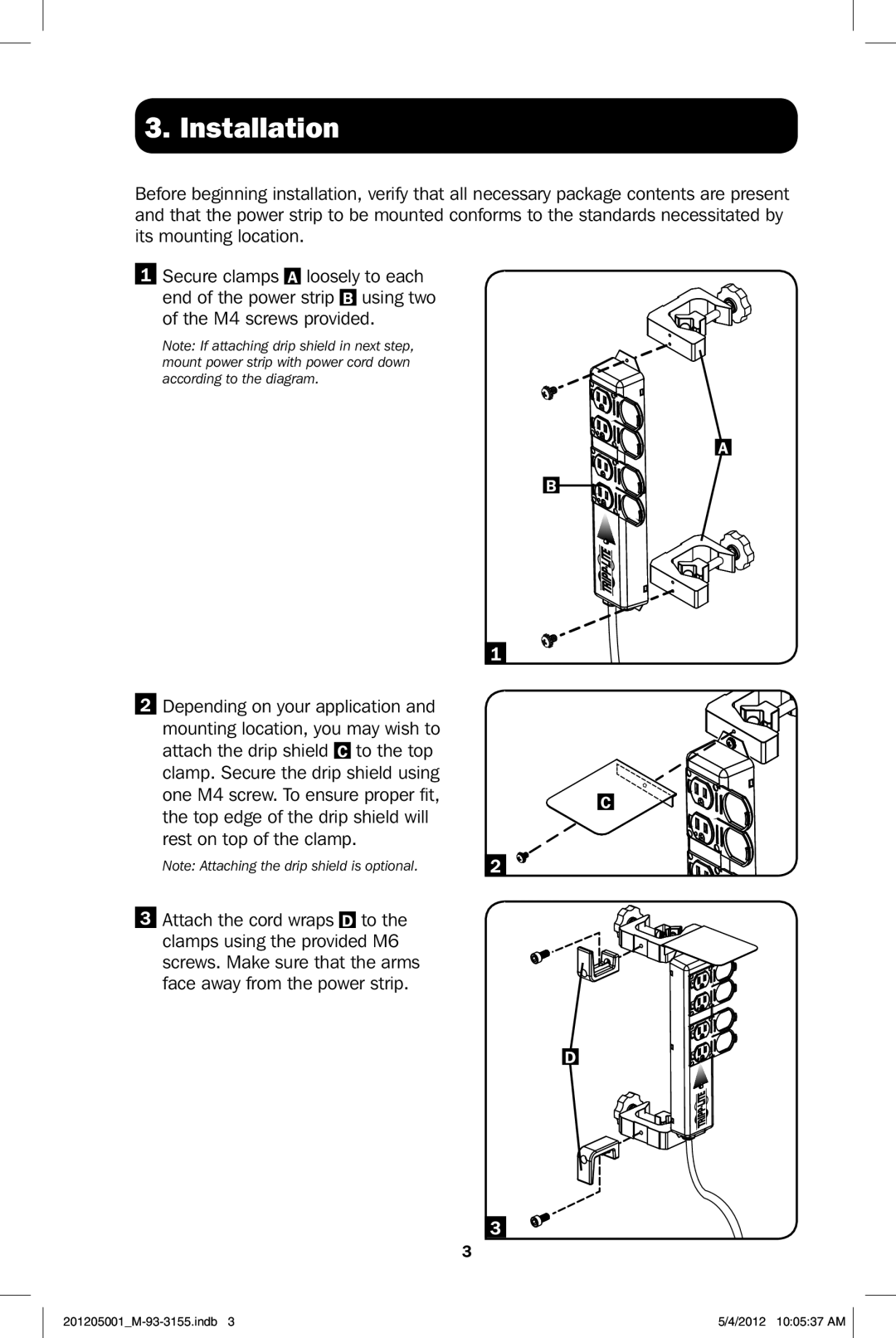 Tripp Lite PSCLAMP owner manual Installation 