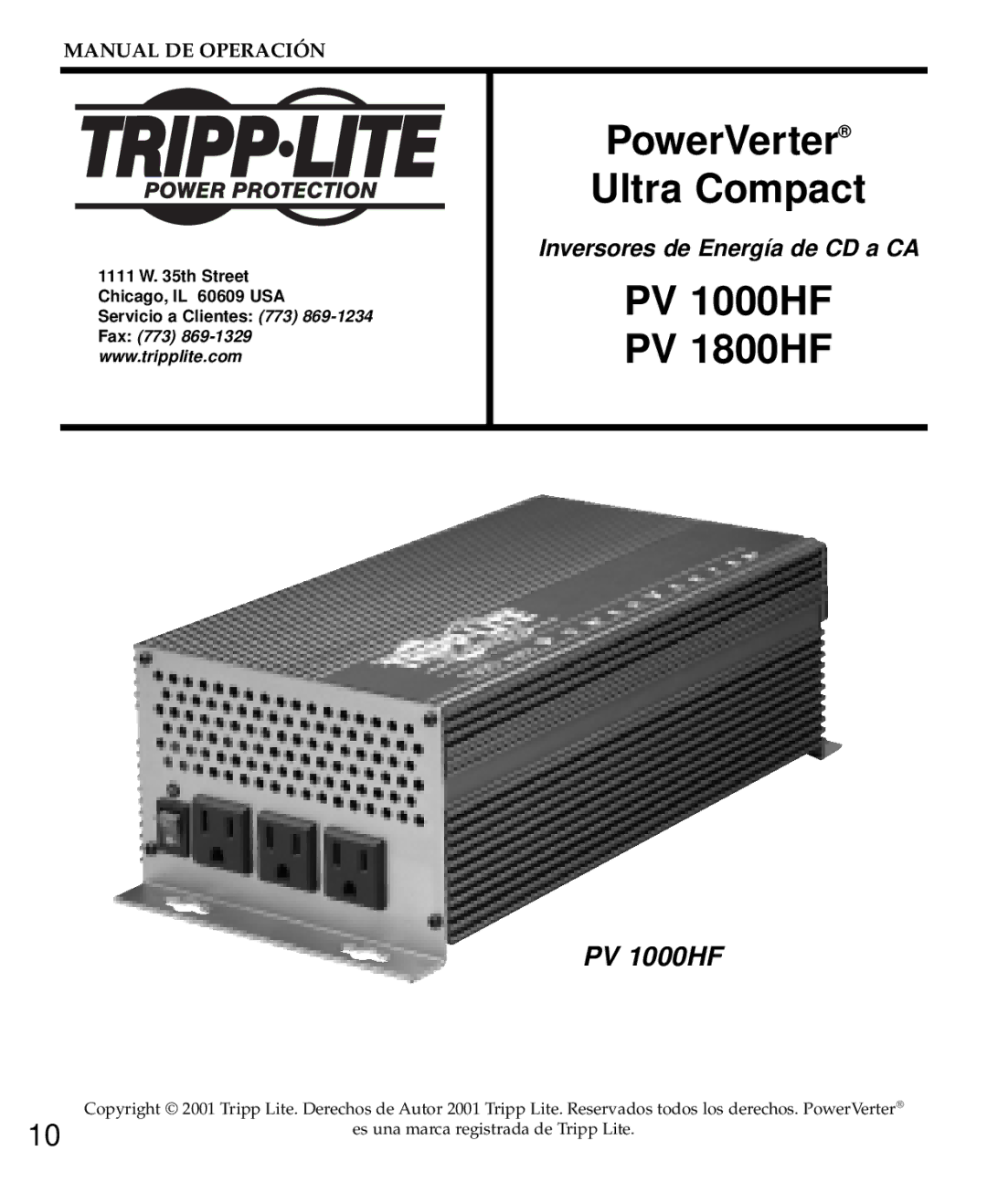 Tripp Lite PV 1000HF, PV 1800HF owner manual PowerVerter Ultra Compact 