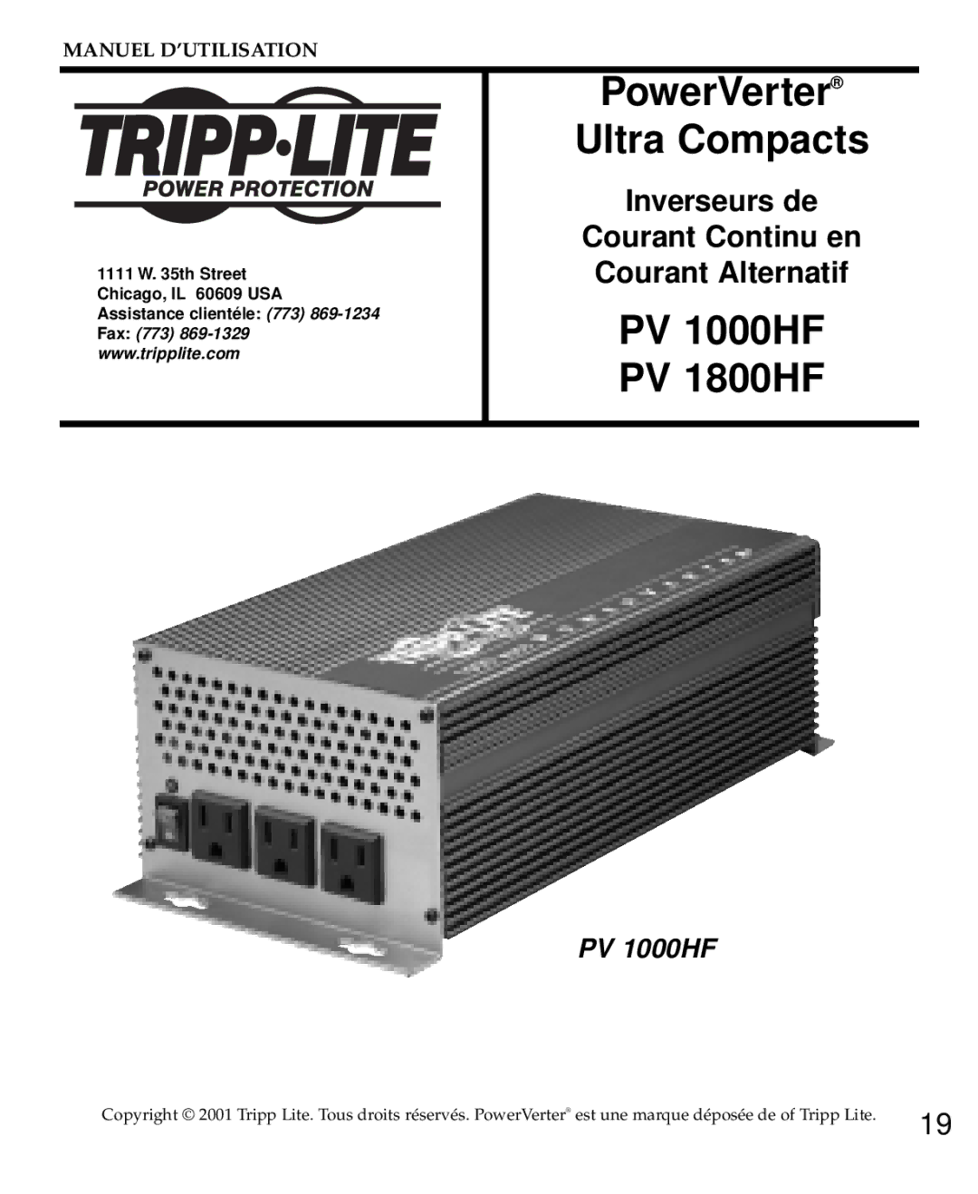 Tripp Lite PV 1800HF, PV 1000HF owner manual PowerVerter Ultra Compacts 