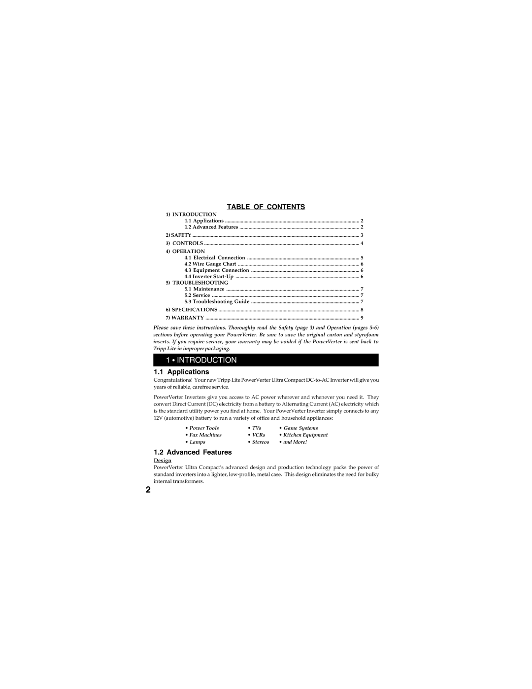 Tripp Lite PV 1000HF, PV 1800HF owner manual Introduction, Table of Contents 