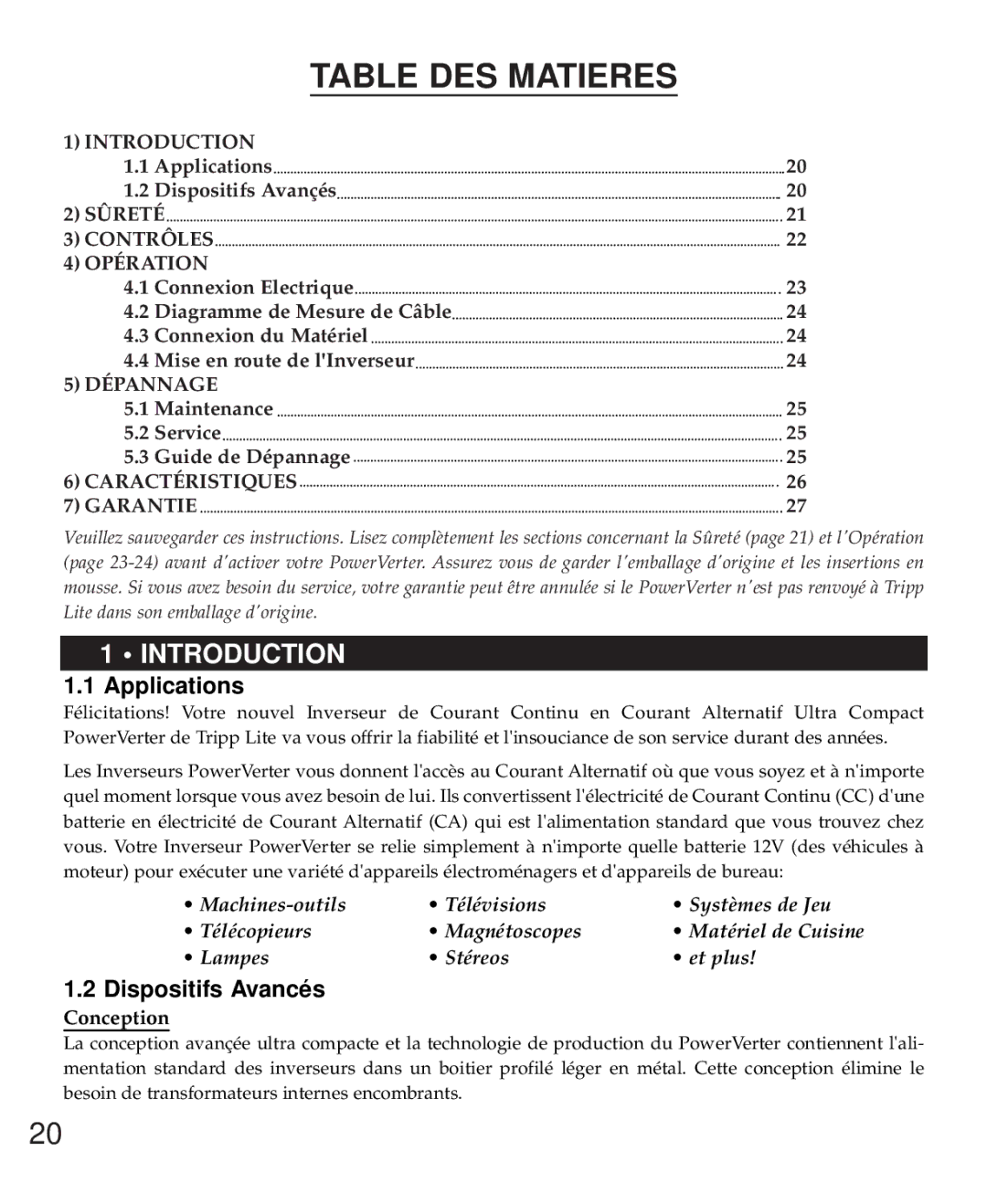 Tripp Lite PV 1000HF, PV 1800HF owner manual Introduction, Applications, Dispositifs Avancés 