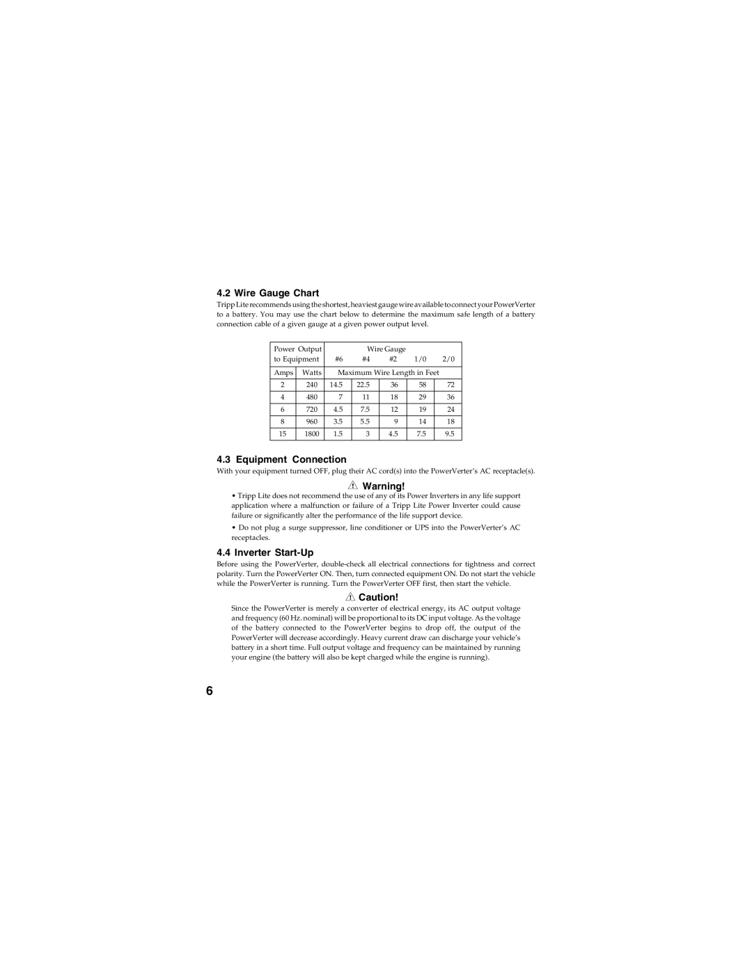 Tripp Lite PV 1000HF, PV 1800HF owner manual Wire Gauge Chart 