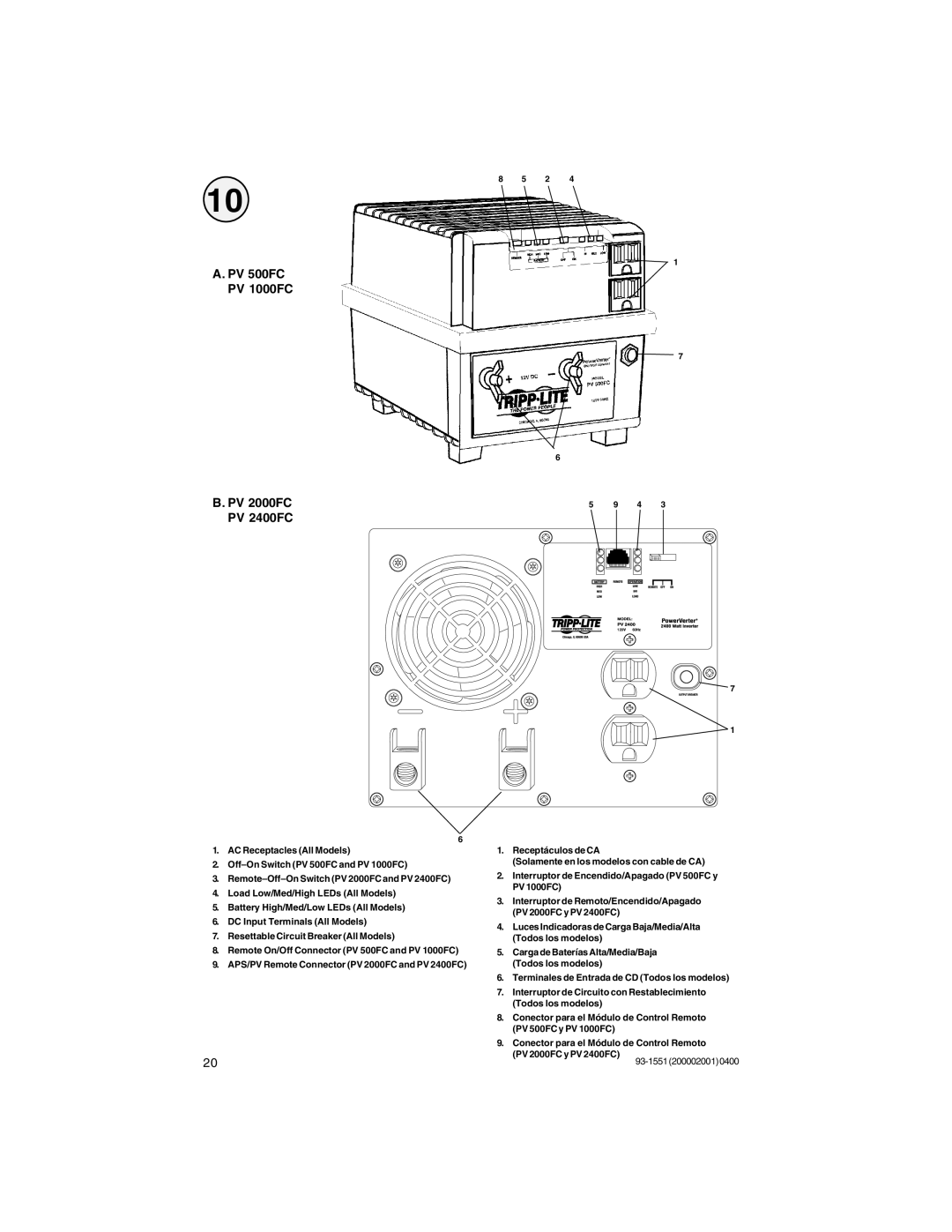 Tripp Lite owner manual PV 500FC PV 1000FC PV 2000FC PV 2400FC 