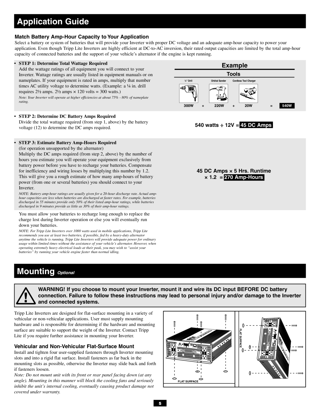 Tripp Lite PV3000GFCI, PV1800GFCI owner manual Application Guide, Mounting Optional, Example 