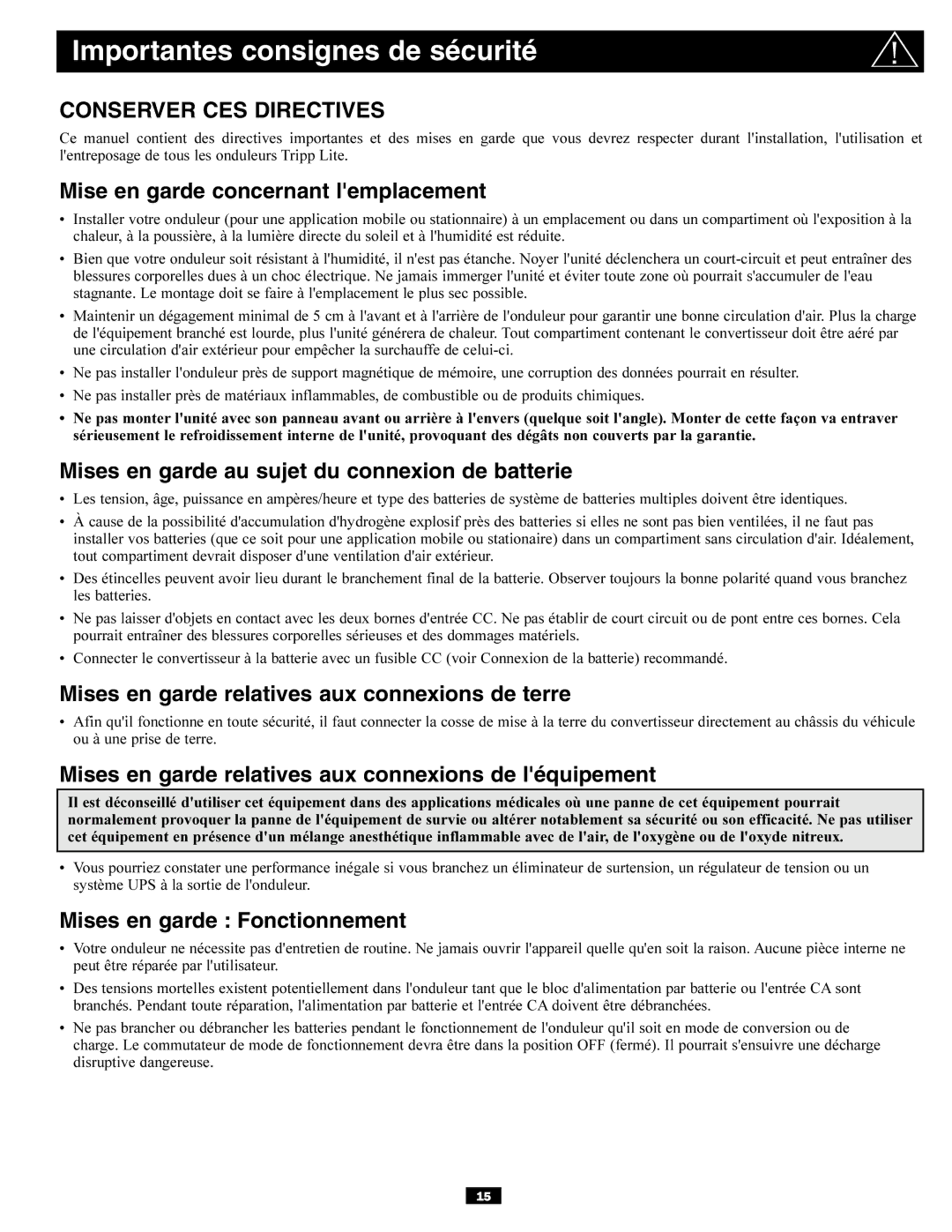 Tripp Lite PV700HF owner manual Importantes consignes de sécurité 