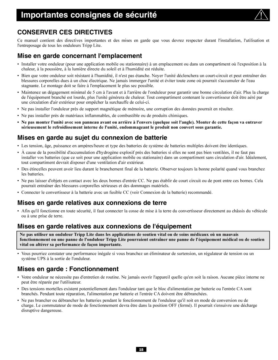 Tripp Lite PVX700 owner manual Importantes consignes de sécurité 