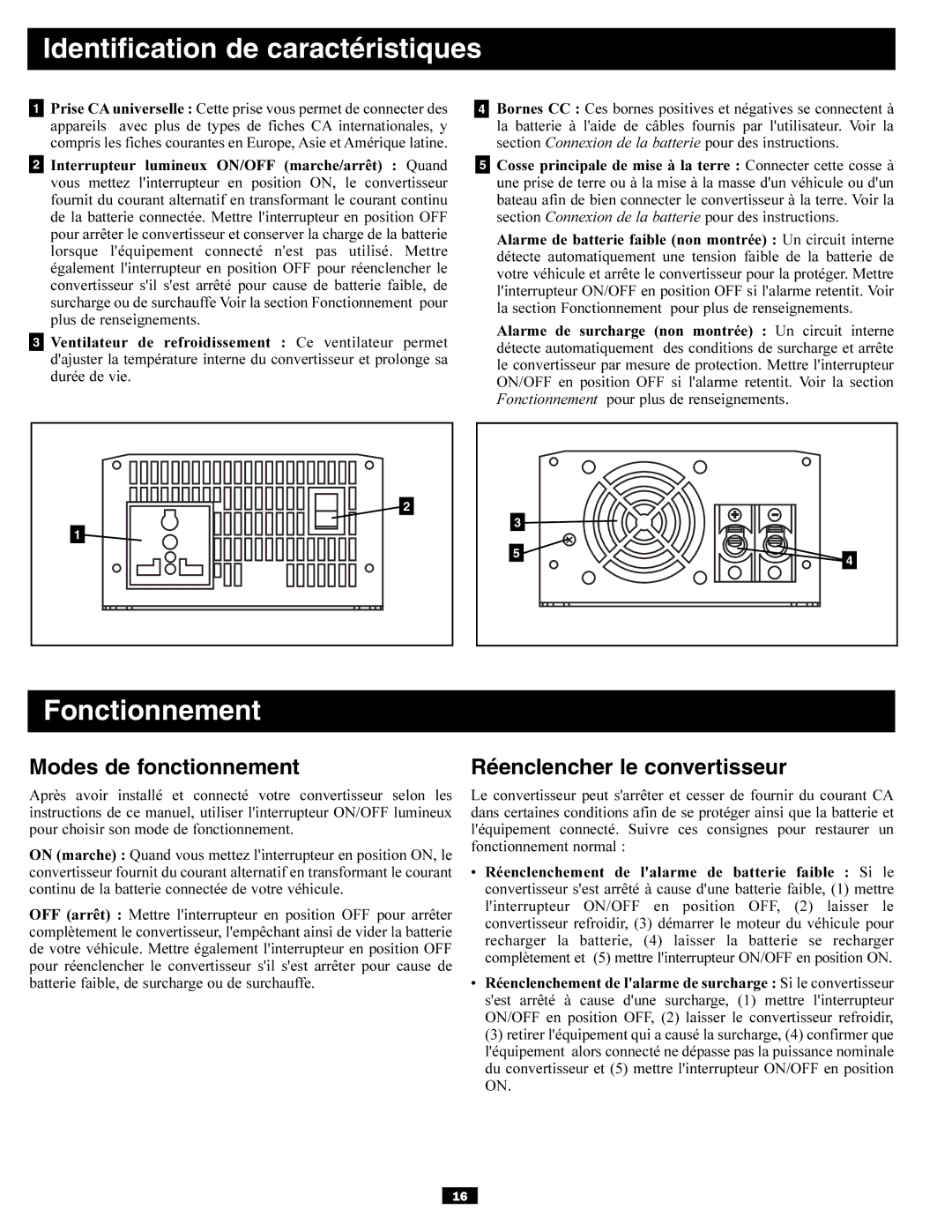 Tripp Lite PVX700 owner manual Identification de caractéristiques, Fonctionnement, Modes de fonctionnement 