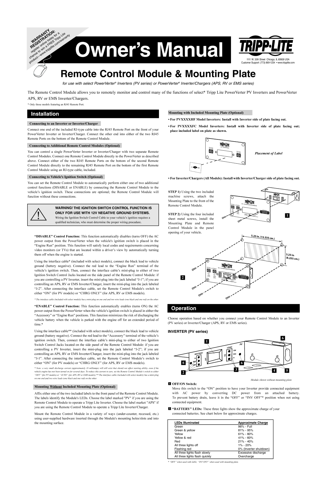 Tripp Lite PVXXXXFC, PVXXXXHF owner manual Installation, Operation 