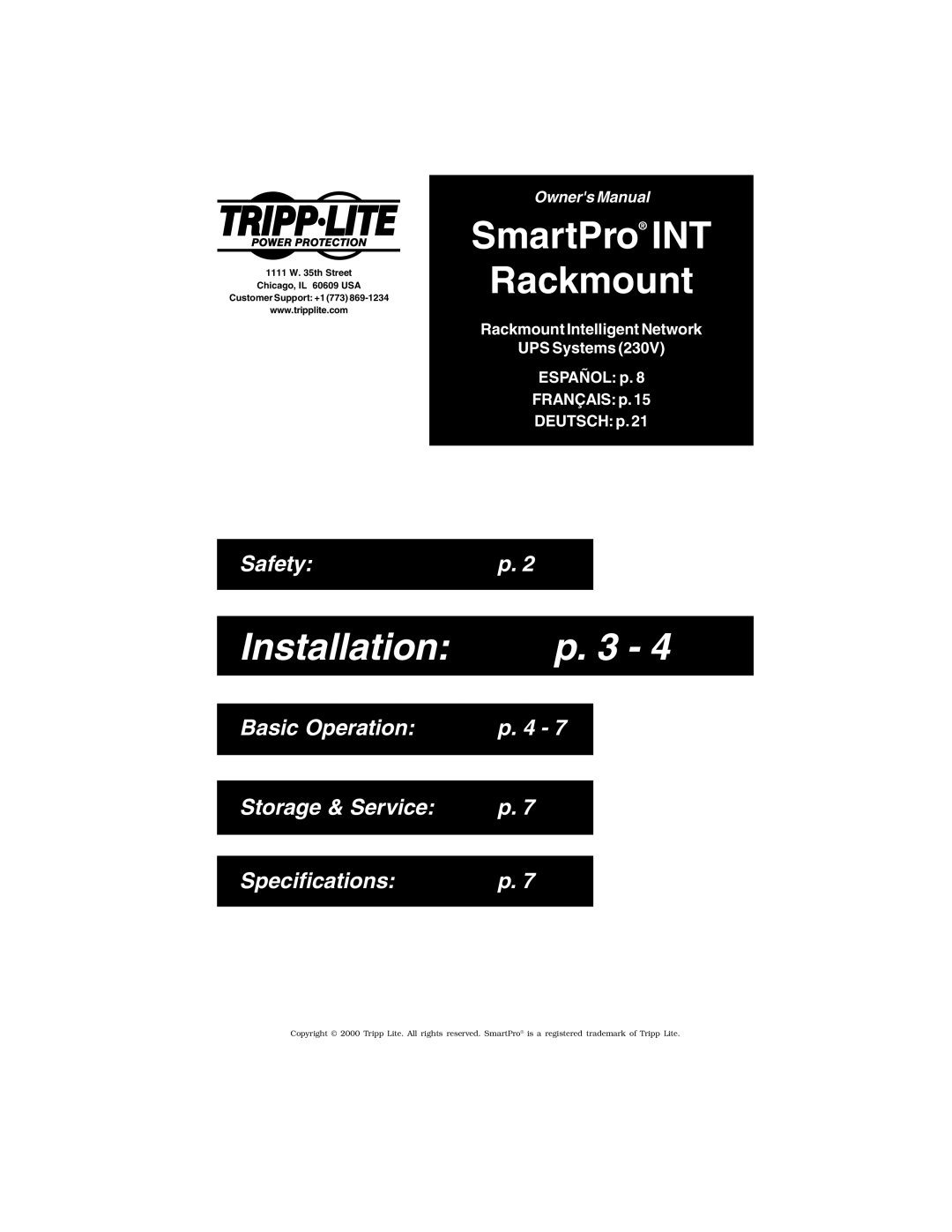 Tripp Lite Rackmount Intelligent Network UPS Systems owner manual Installation 