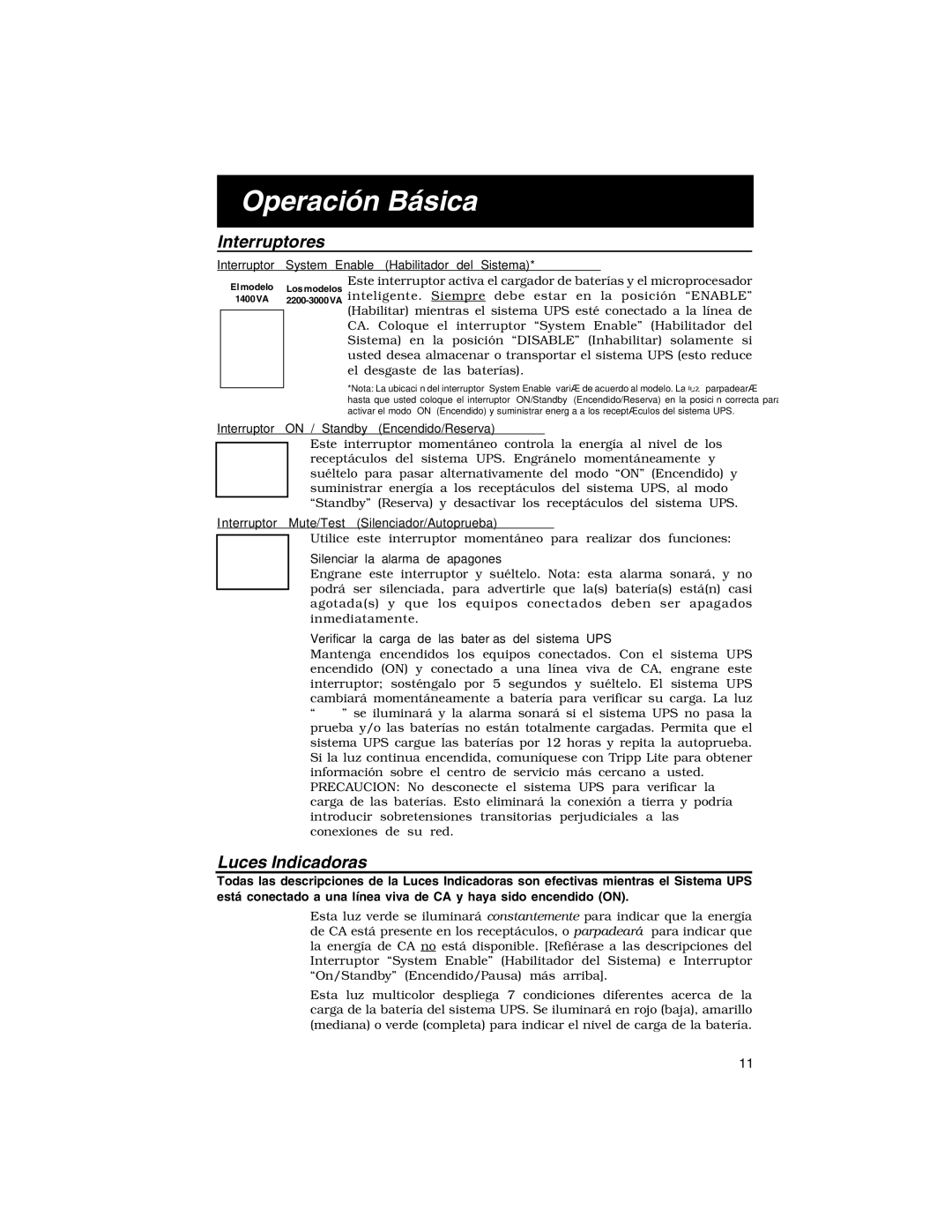 Tripp Lite Rackmount Intelligent Network UPS Systems owner manual Operación Básica, Interruptores, Luces Indicadoras 