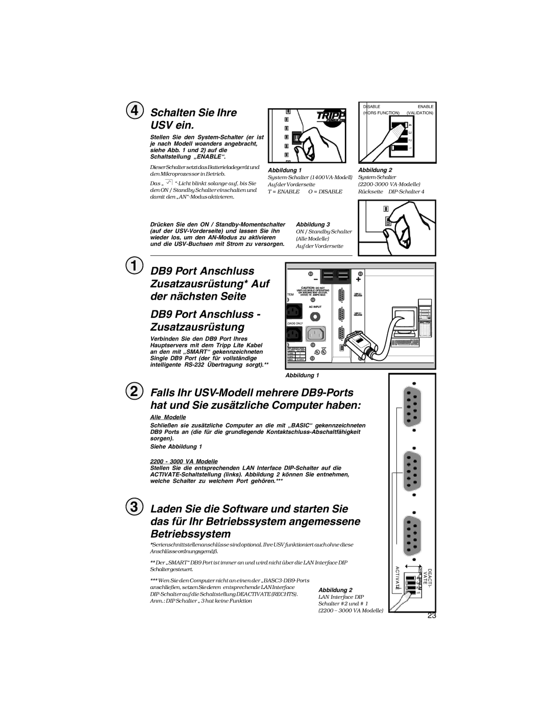 Tripp Lite Rackmount Intelligent Network UPS Systems owner manual Schalten Sie Ihre USV ein 