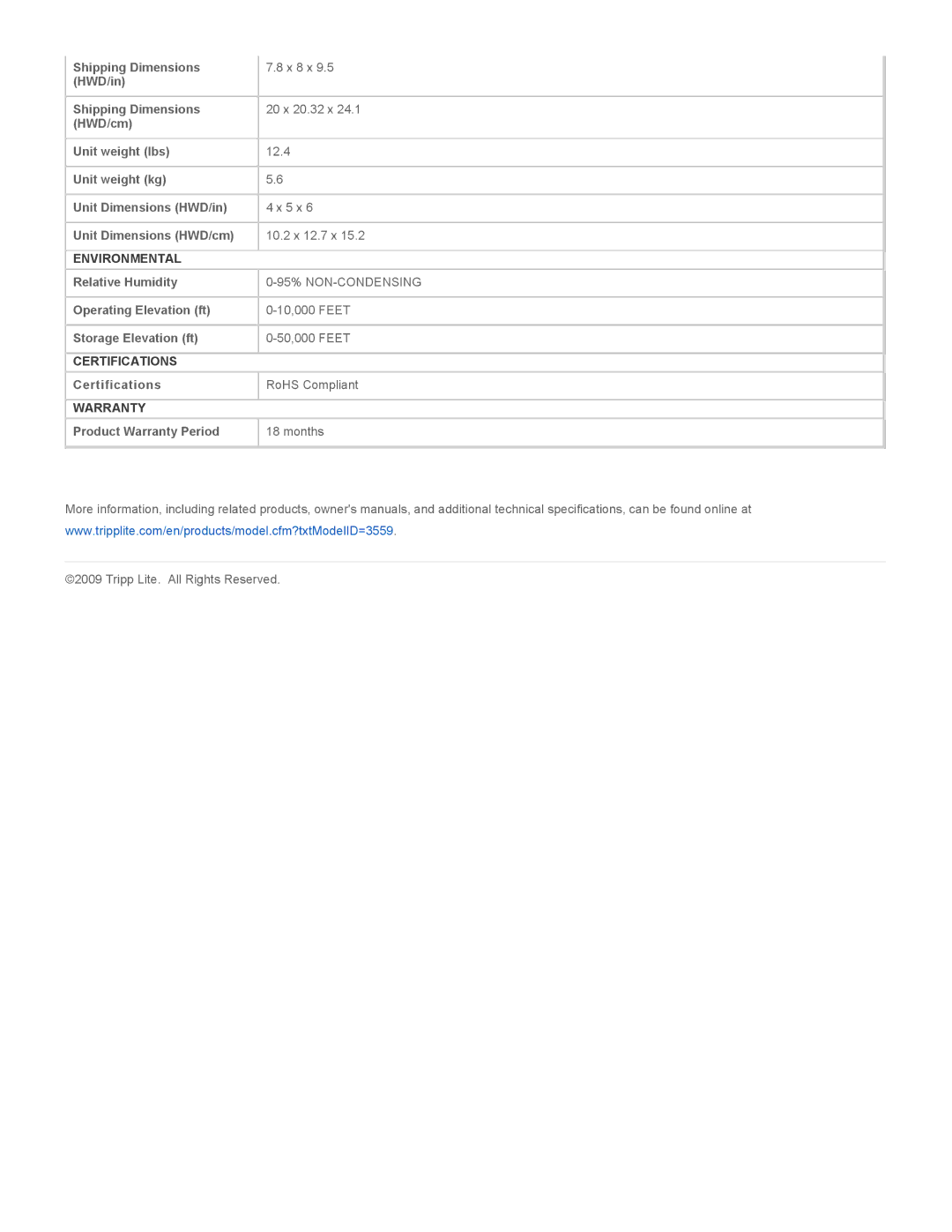 Tripp Lite RBC24-SLT specifications Environmental, Certifications, Warranty 