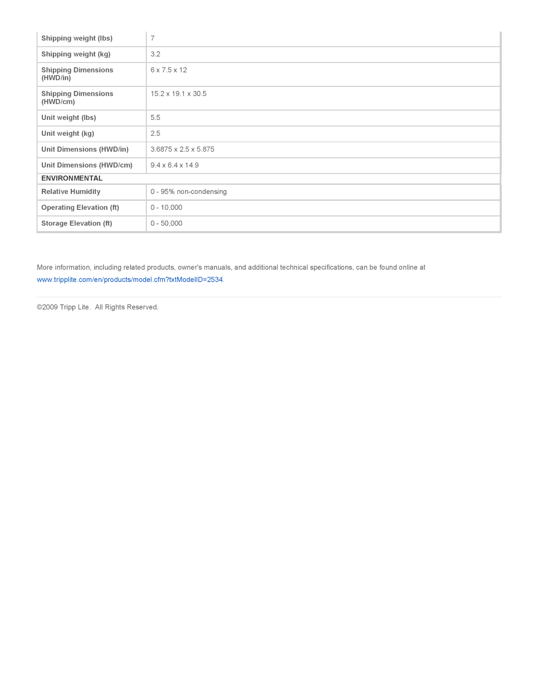 Tripp Lite RBC2A specifications Environmental 