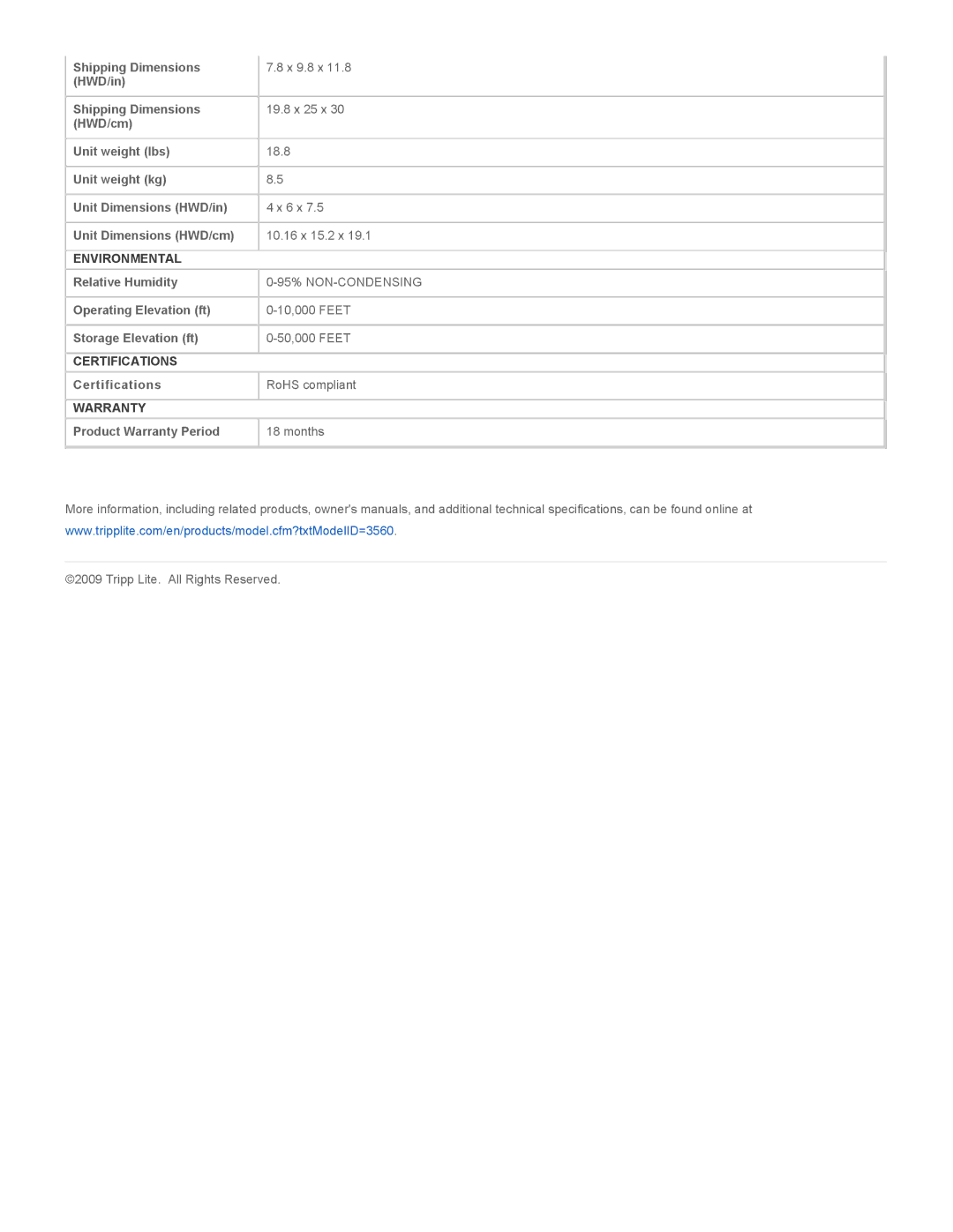 Tripp Lite RBC36-SLT specifications Environmental, Certifications, Warranty 