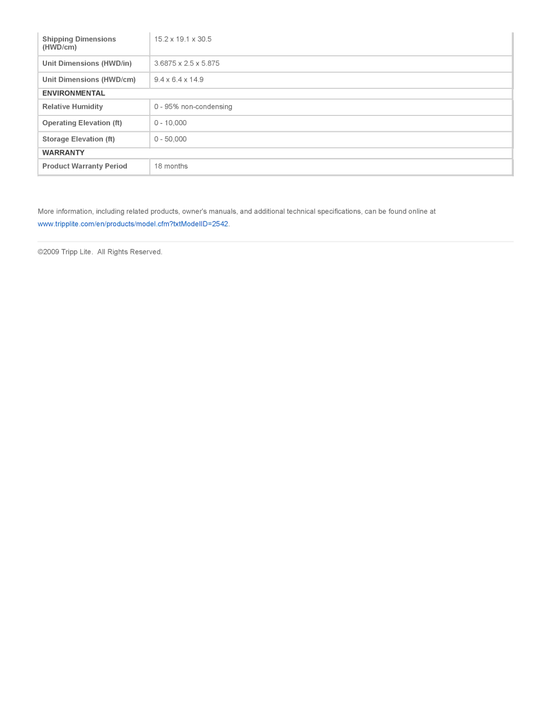 Tripp Lite RBC51 specifications Environmental, Warranty 