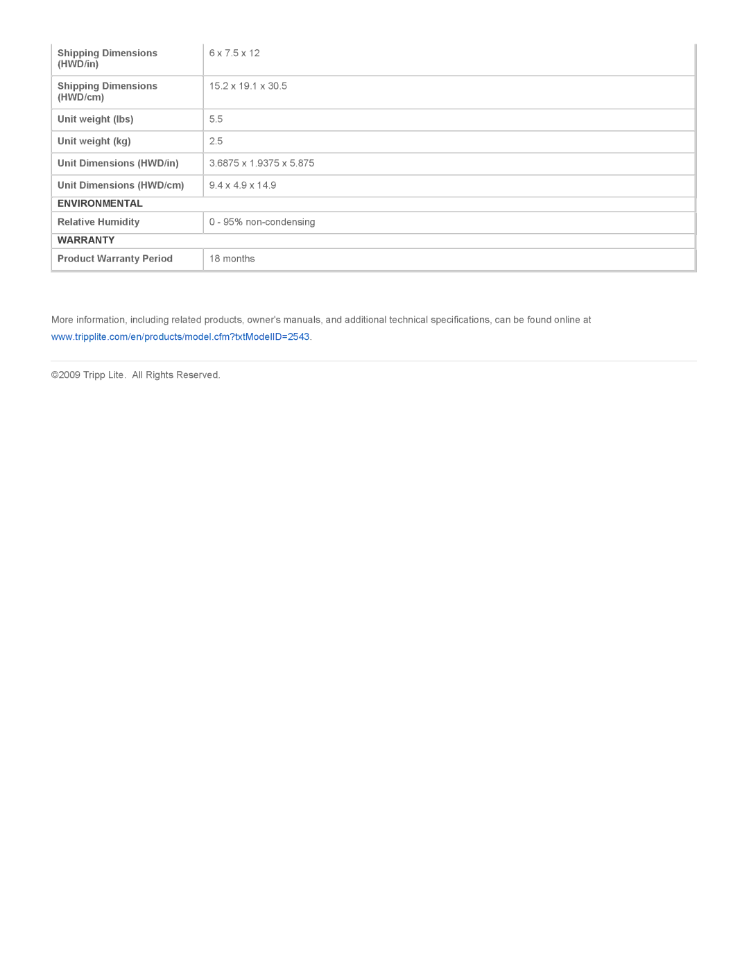 Tripp Lite RBC52 specifications Environmental, Warranty 