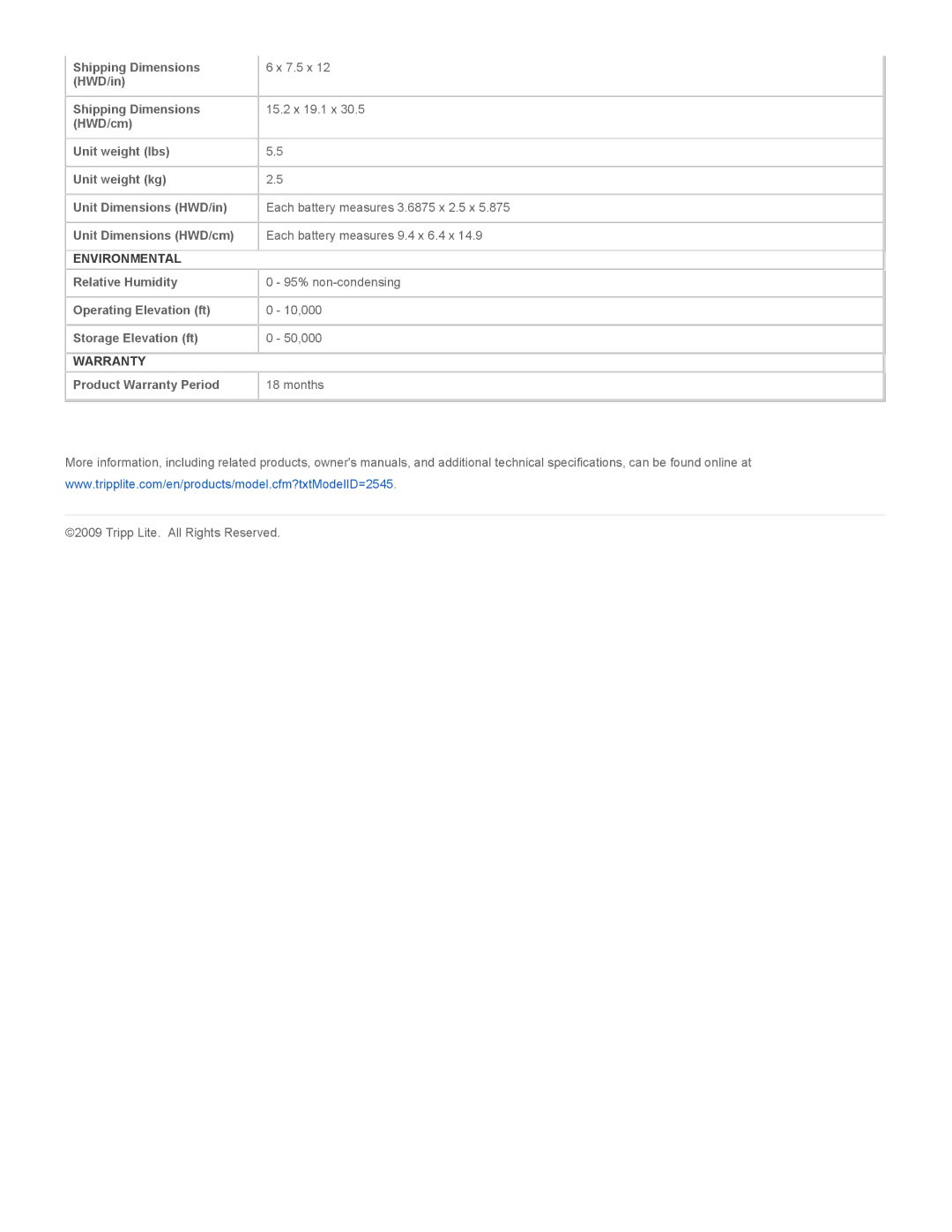 Tripp Lite RBC54 specifications Environmental, Warranty 