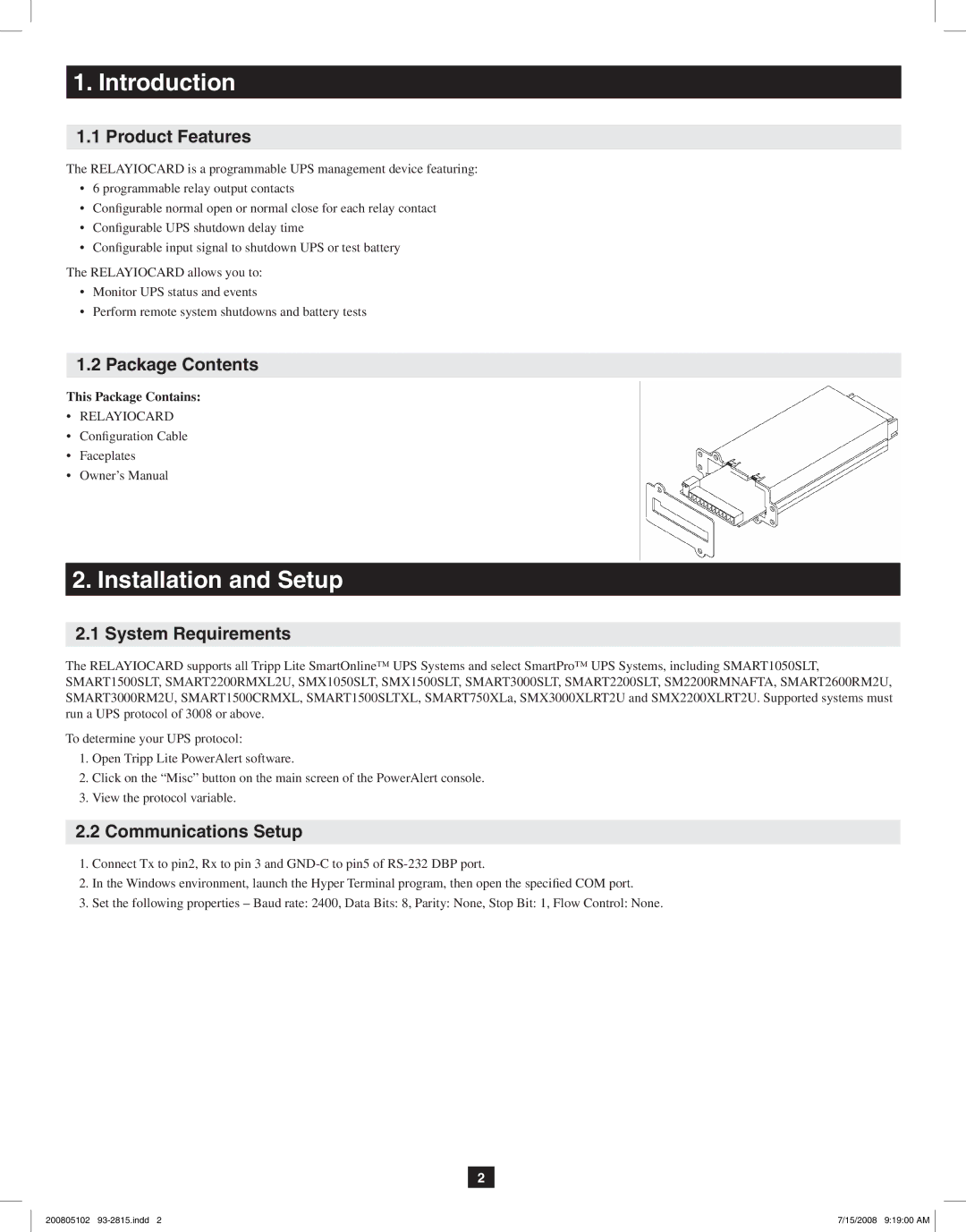 Tripp Lite RELAYIOCARD owner manual Introduction, Installation and Setup 