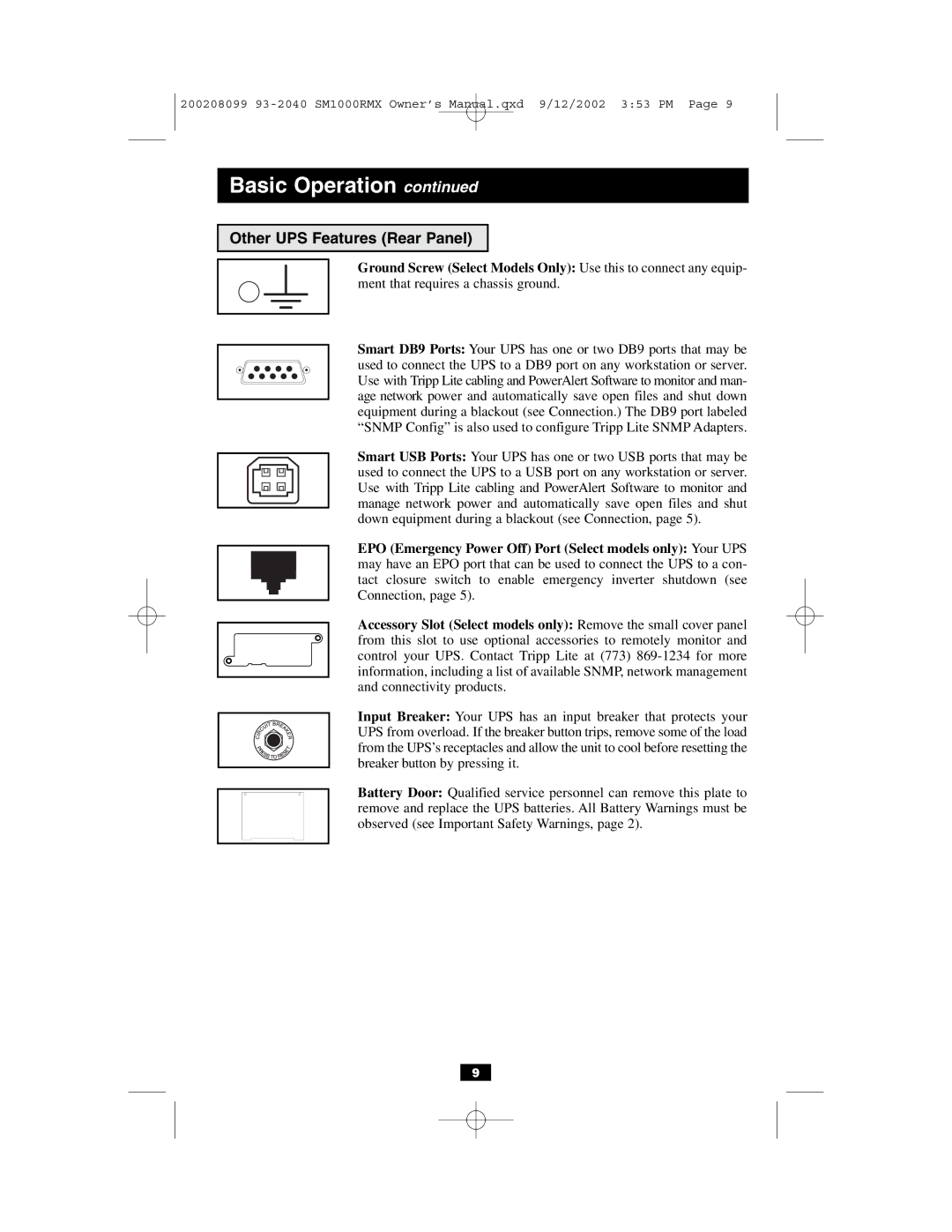 Tripp Lite RMX 1000-2000 VA owner manual Basic Operation 