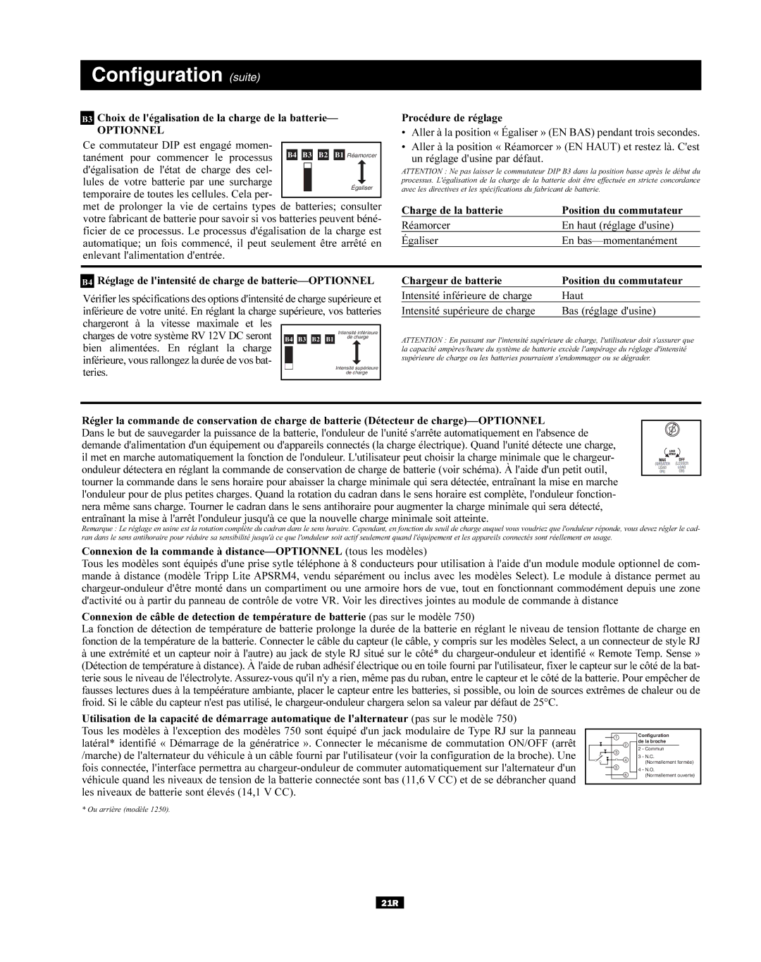 Tripp Lite RV Series manual B3 Choix de légalisation de la charge de la batterie 