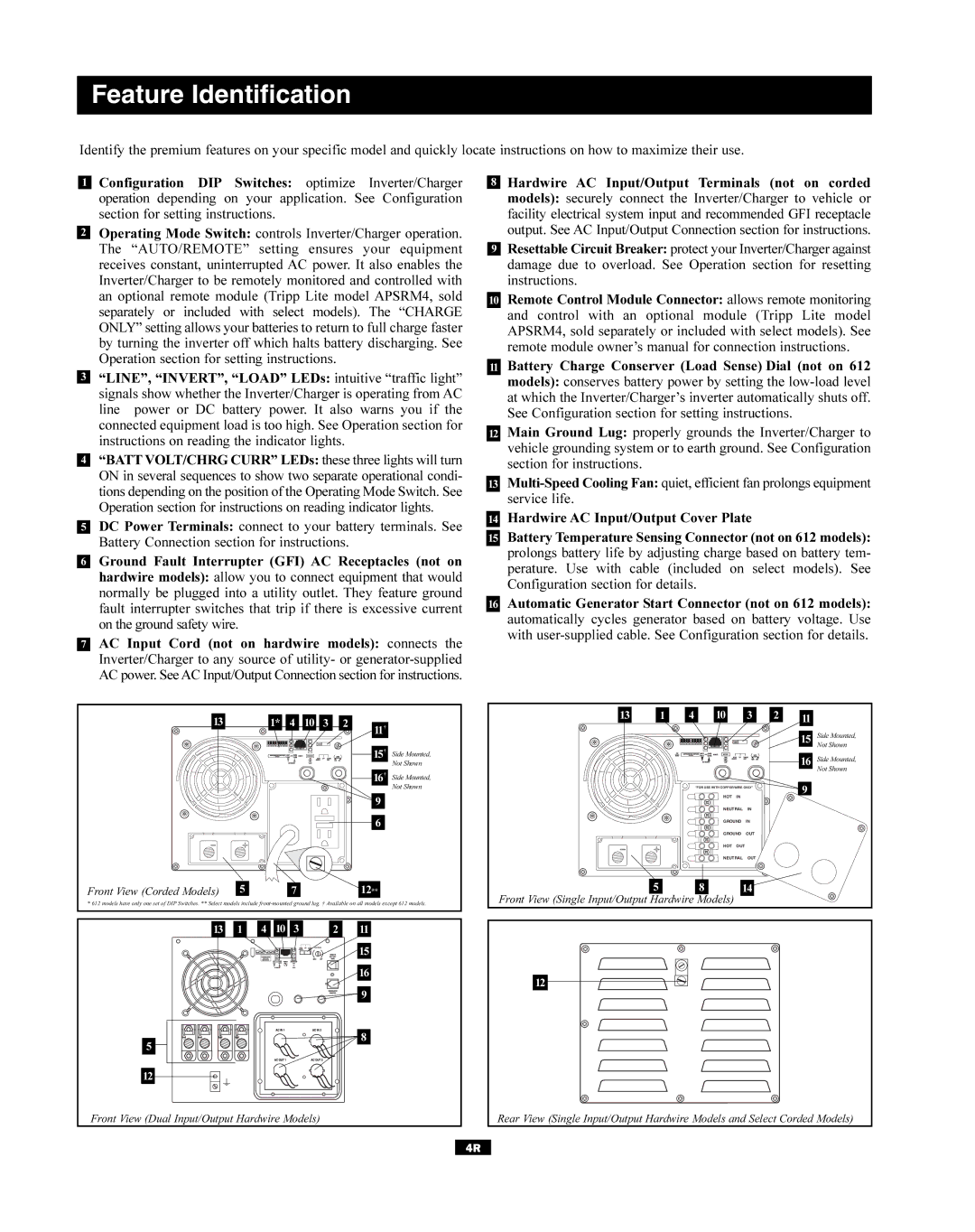 Tripp Lite 200502023, RV1012UL, RV612ULH owner manual Feature Identification, 15 † 