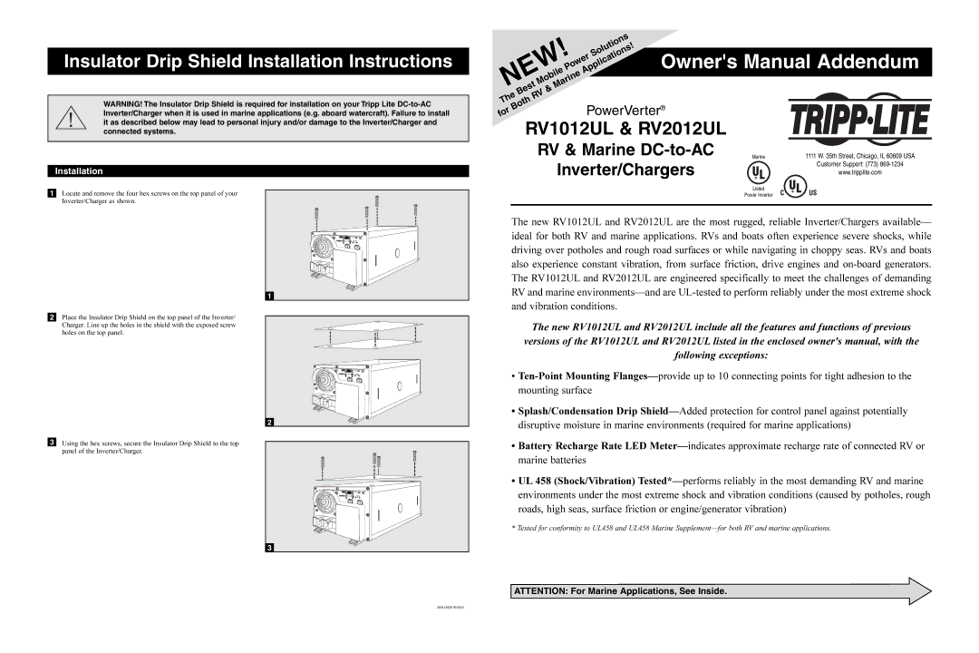 Tripp Lite RV2012UL, RV1012UL owner manual New 