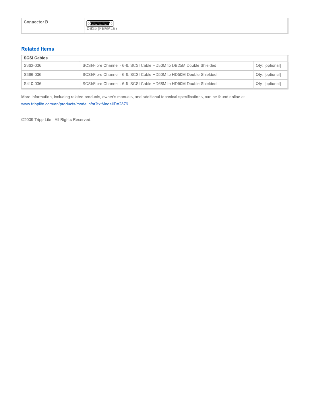 Tripp Lite S236-000 specifications Related Items, Scsi Cables 