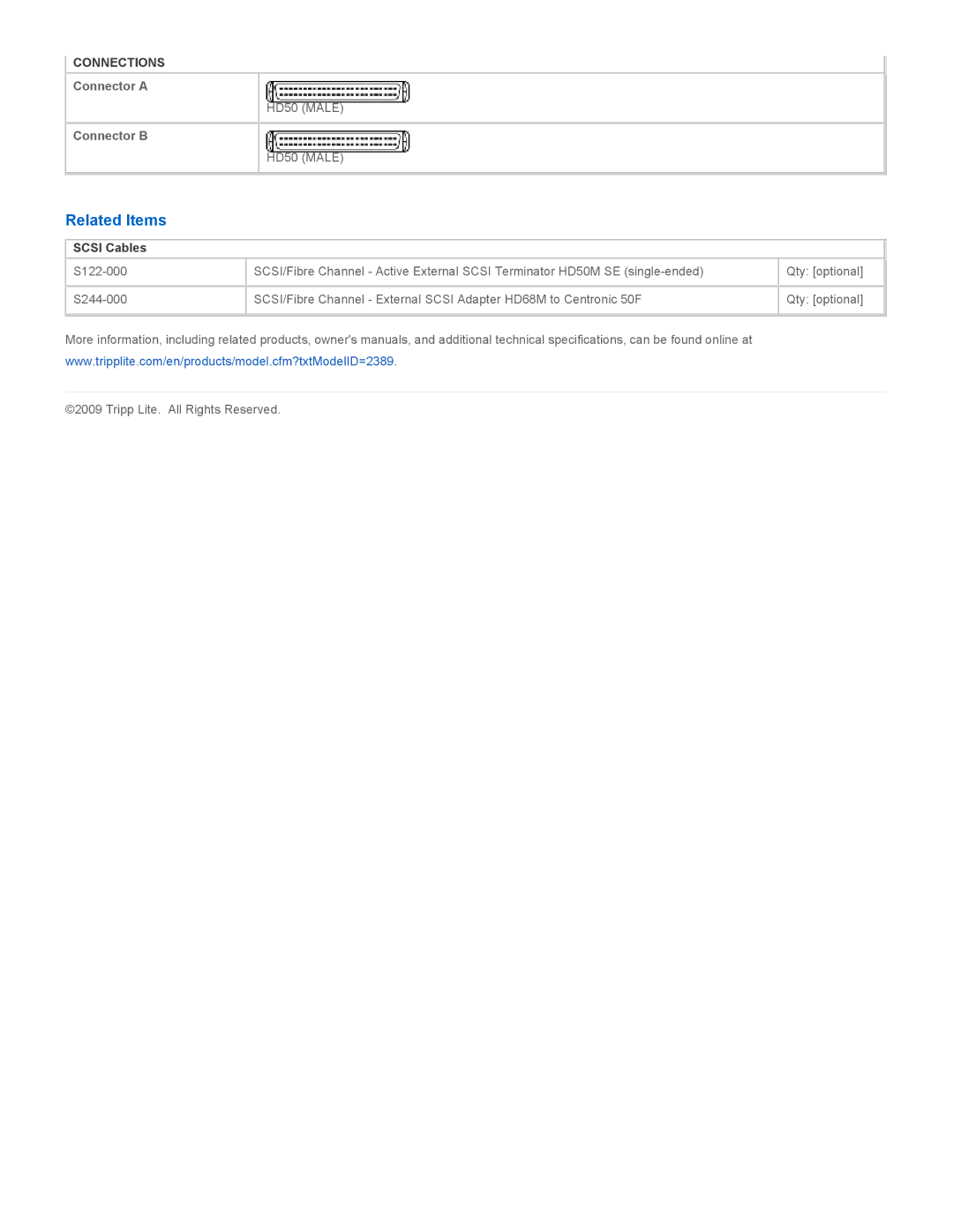 Tripp Lite s366-006 specifications Related Items, Scsi Cables 