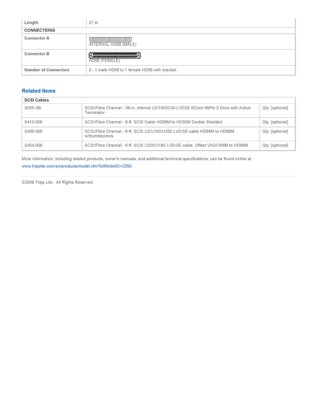 Tripp Lite S410-006 specifications Related Items, Scsi Cables 