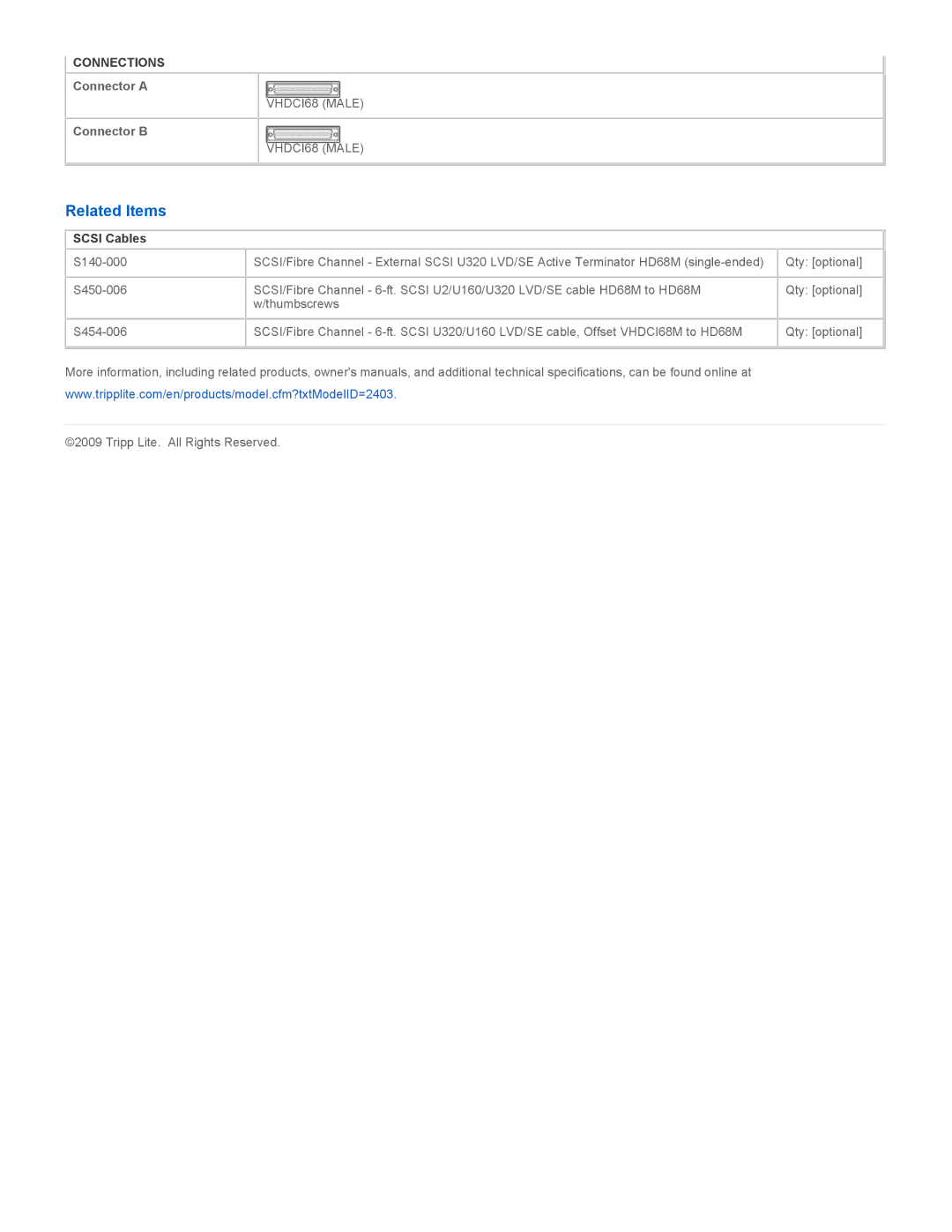 Tripp Lite s446-006 specifications Related Items, Scsi Cables 