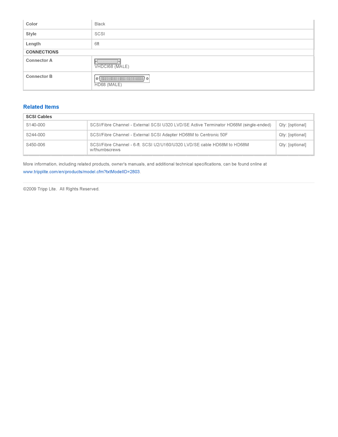 Tripp Lite S455-006 specifications Related Items, Scsi Cables 