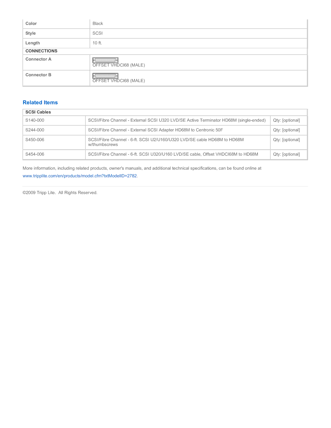 Tripp Lite S456-010 specifications Related Items, Scsi Cables 