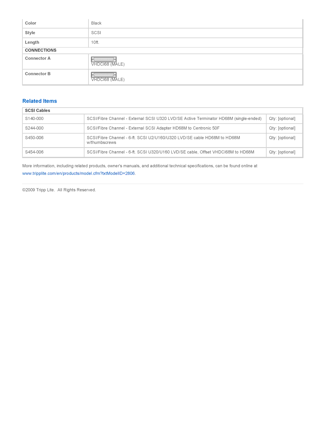 Tripp Lite S457-010 specifications Related Items, Scsi Cables 