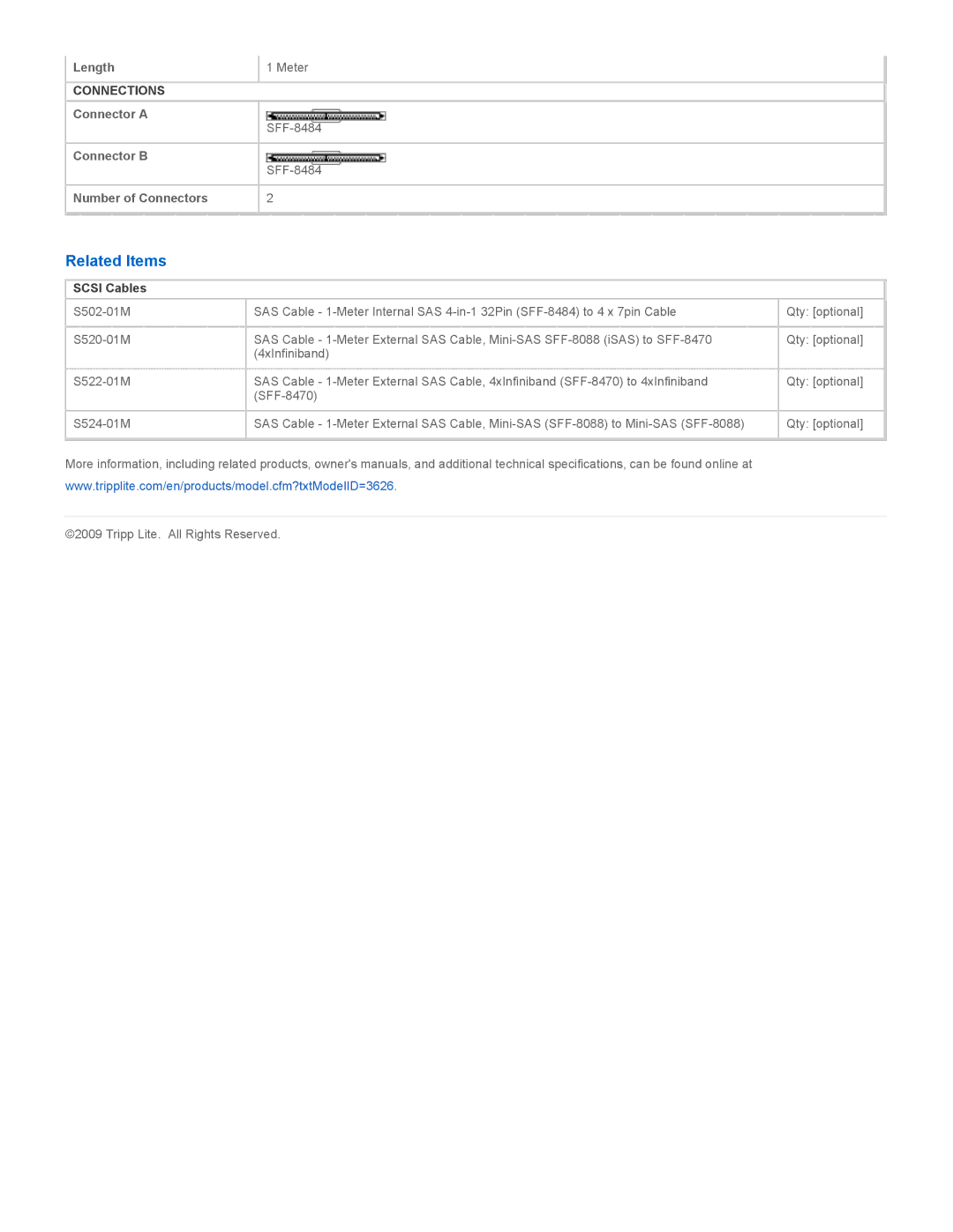 Tripp Lite S500-01M specifications Related Items, Scsi Cables 