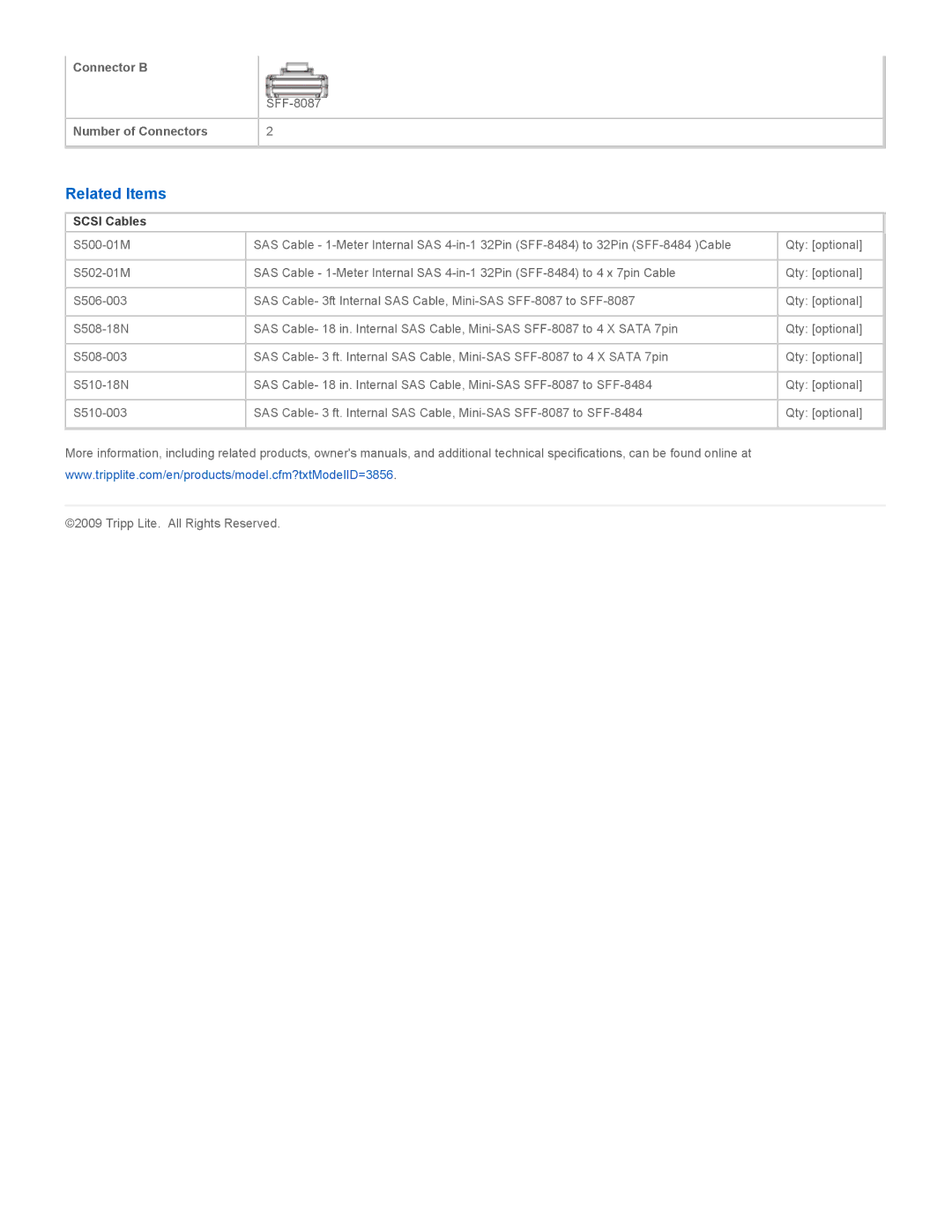 Tripp Lite S506-18N specifications Related Items, Scsi Cables 