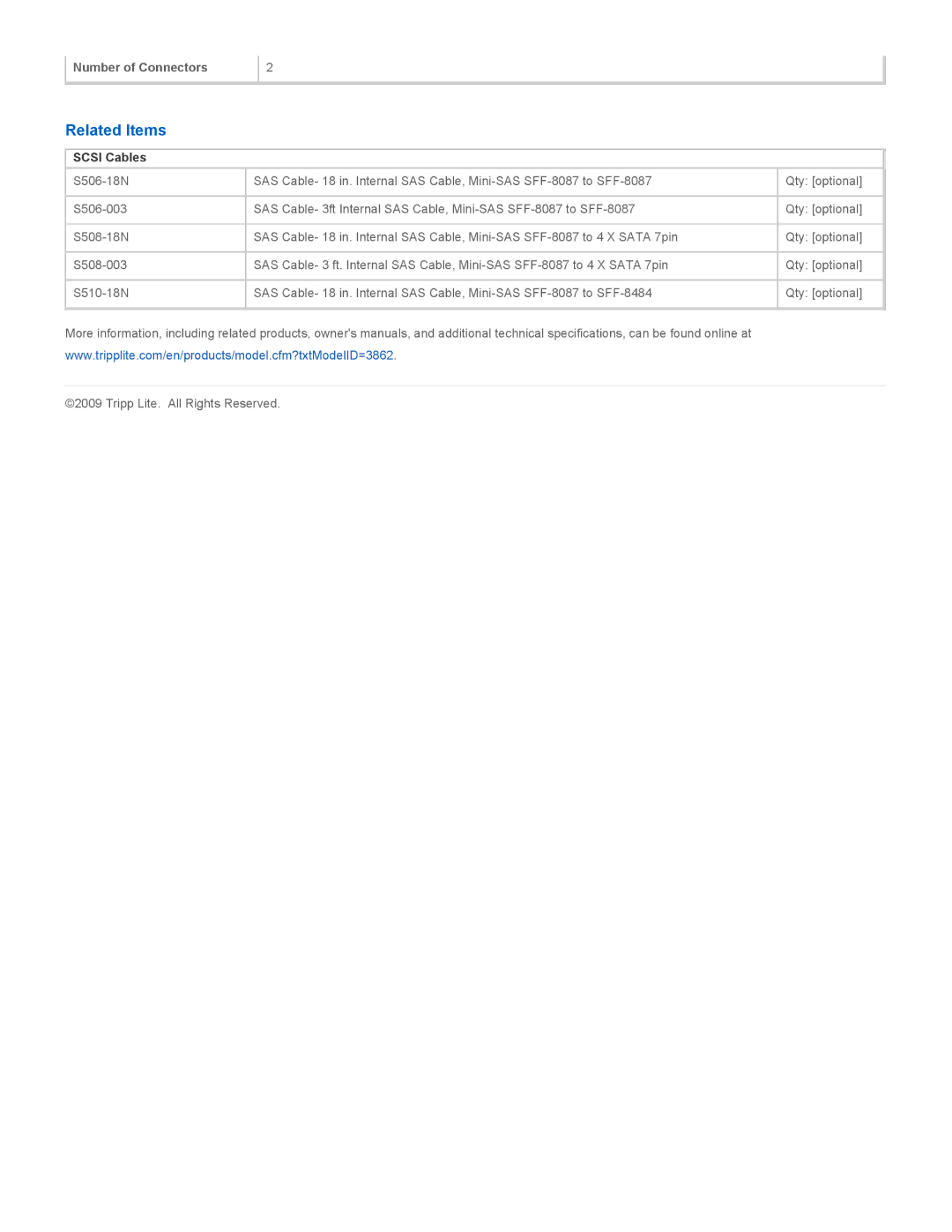 Tripp Lite S510-003 specifications Related Items, Scsi Cables 