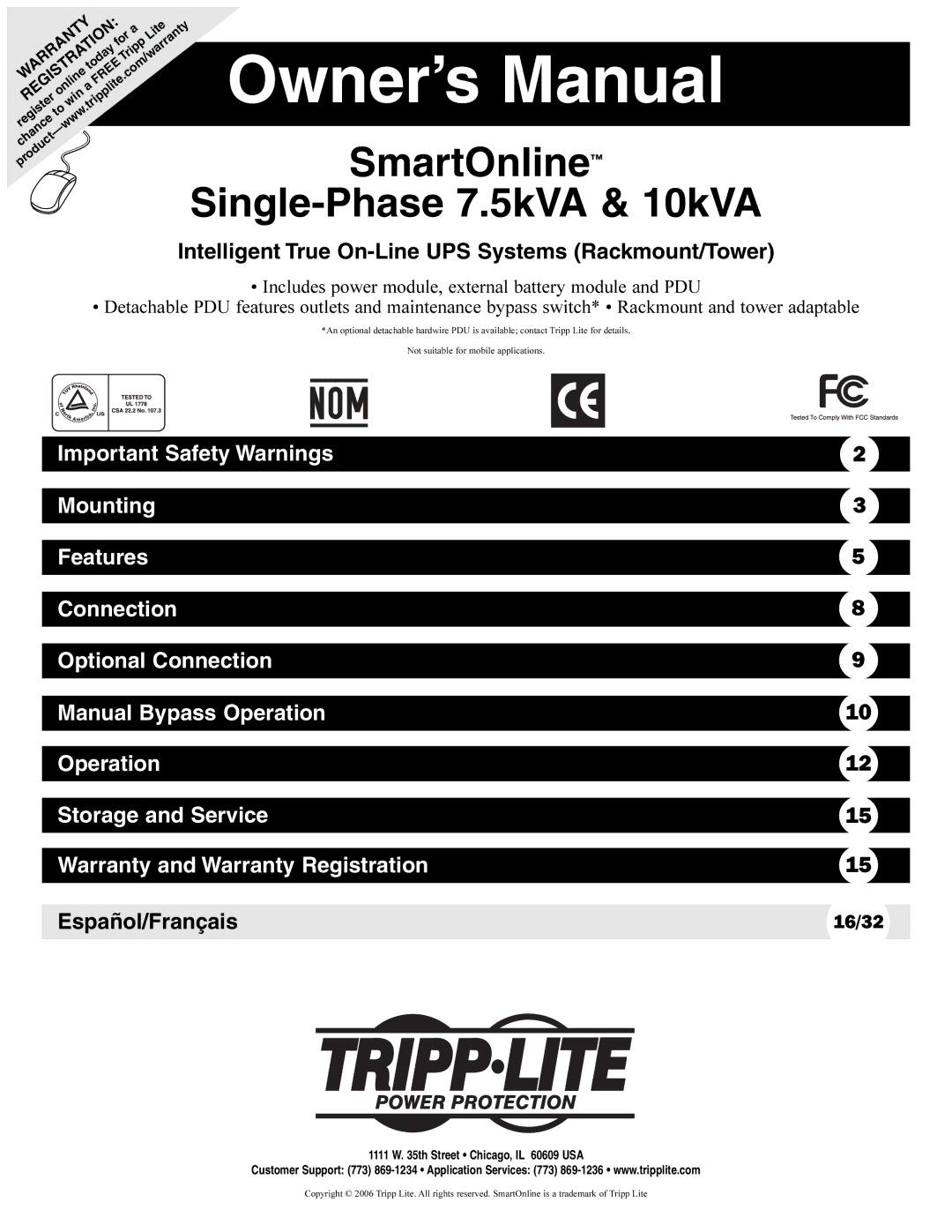 Tripp Lite Single-Phase 10kVA owner manual SmartOnline Single-Phase 7.5kVA & 10kVA 