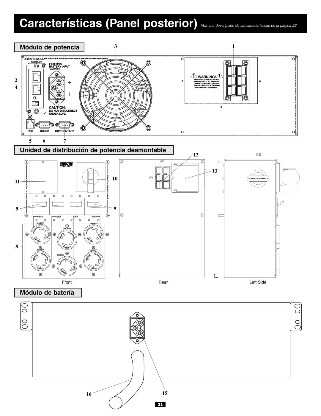 Tripp Lite Single-Phase 10kVA, Single-Phase 7.5kVA owner manual Módulo de batería 